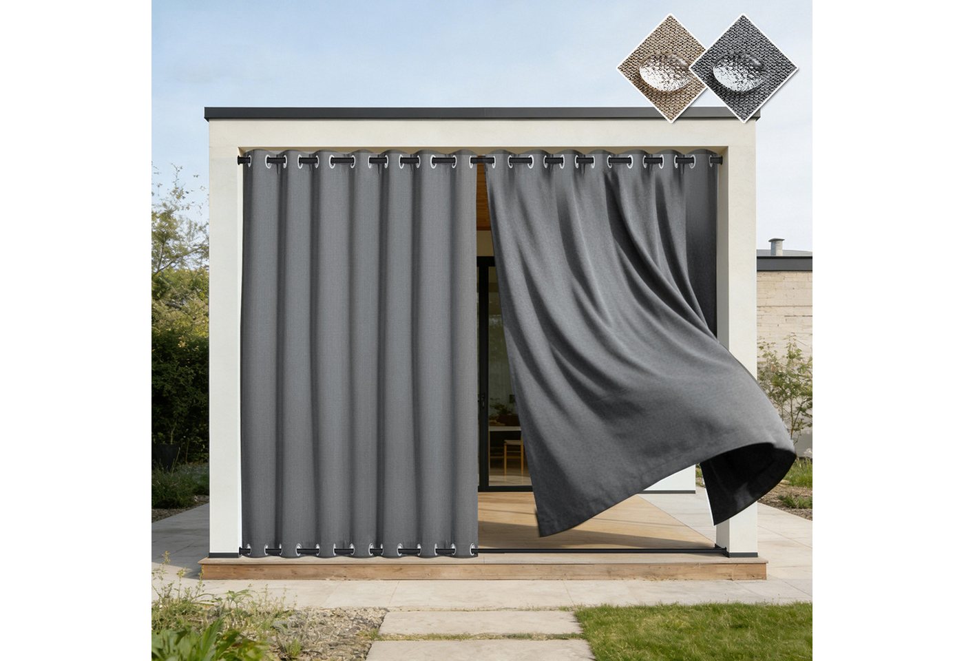 Sunicol Outdoorvorhang 100% Blickdichte Wasserdicht Vorhänge mit Ösen, Verdunklungsvorhäng (2 St), Gardinen Sonnenschutz Sichtschutz für Balkon Pergola Terrasse Veranda