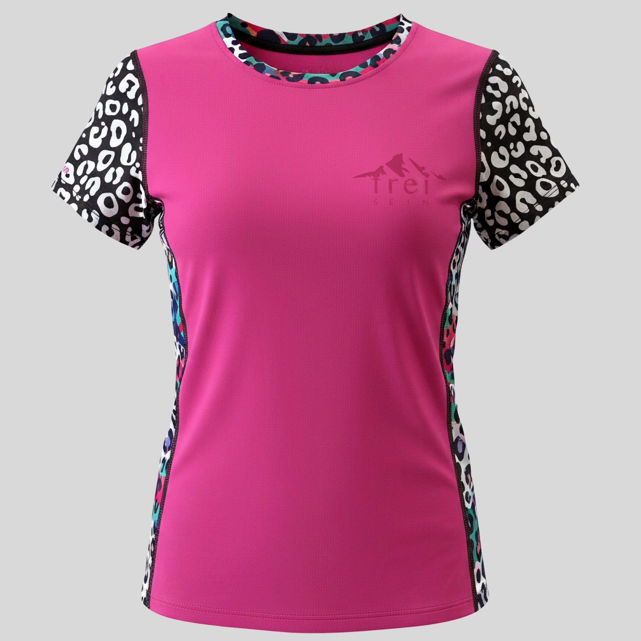 Freisein Project Funktionsshirt PinkPanter Schnelltrocknendes Funktionsshirt mit Leo-Print-Einsätzen