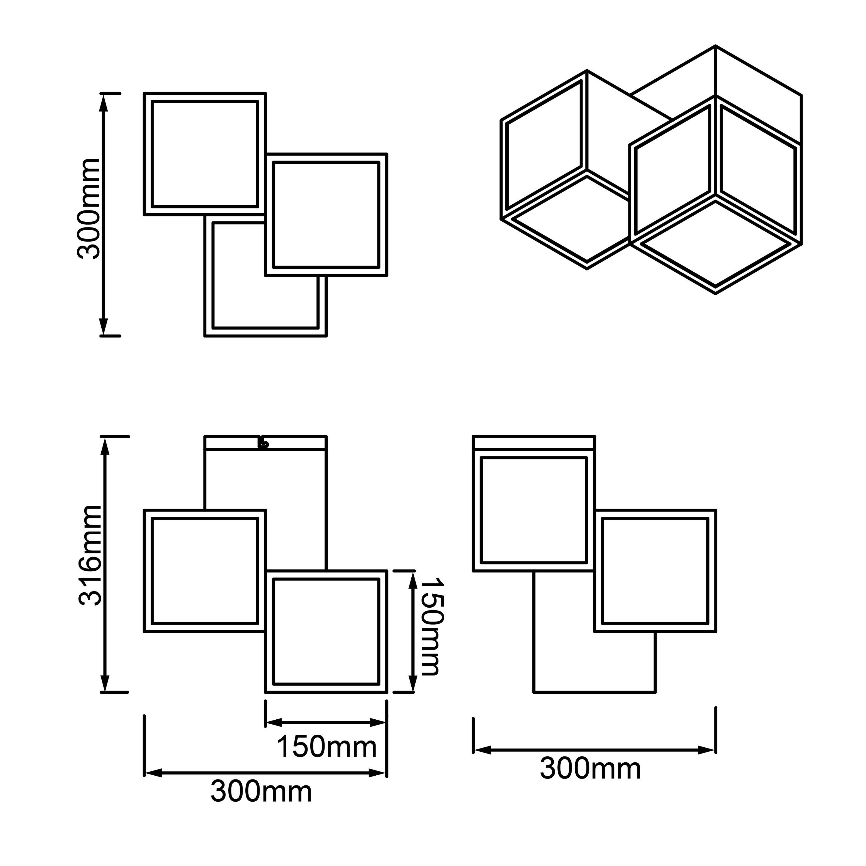 Brilliant Deckenleuchte 3flg 25W Cubix 1x 3000K, Metall/Kunststoff, LE Deckenleuchte weiß, LED Lampe, Cubix,