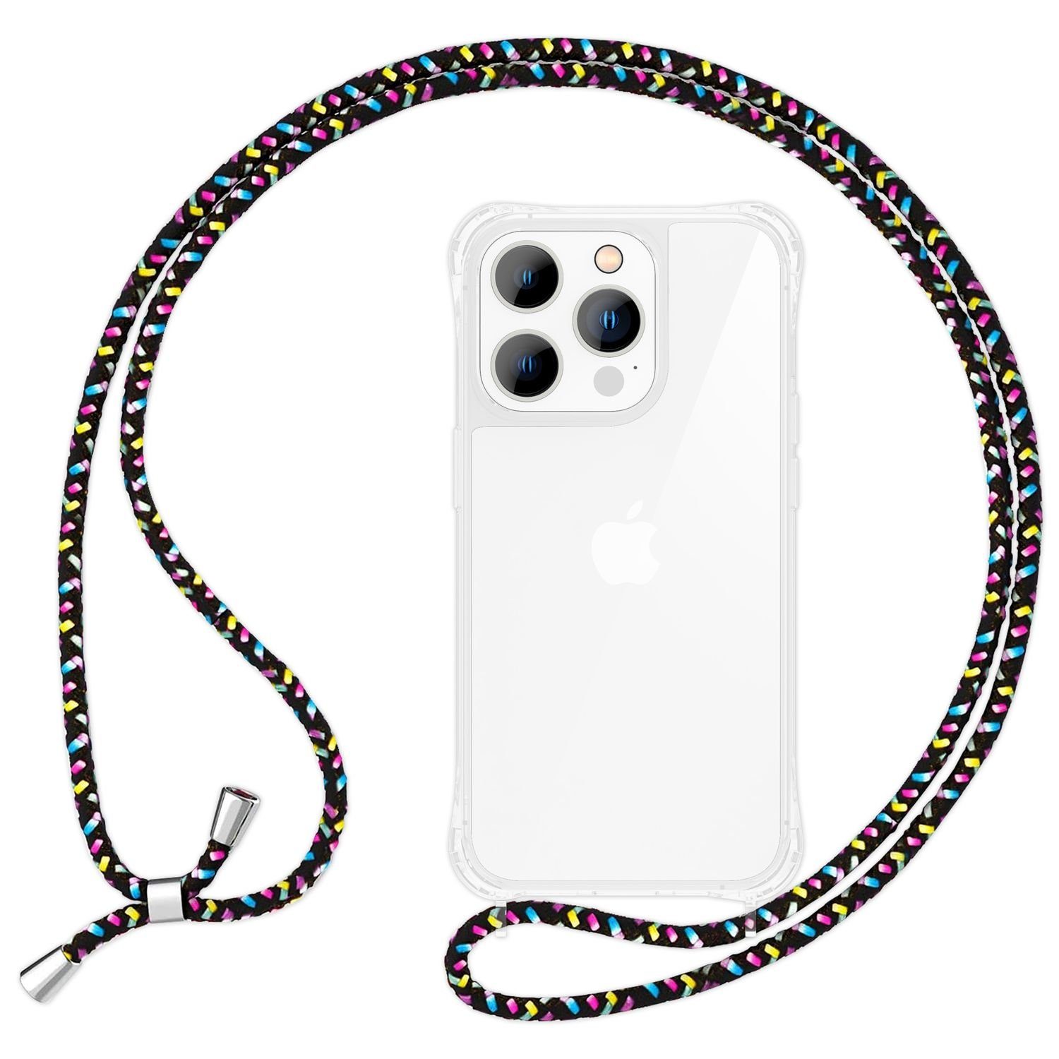 Nalia Backcover Apple iPhone 14 Pro 15,5 cm (6,1 Zoll), Klare Hybrid Hülle mit Kette / Schutzhülle zum Umhängen / Handyband