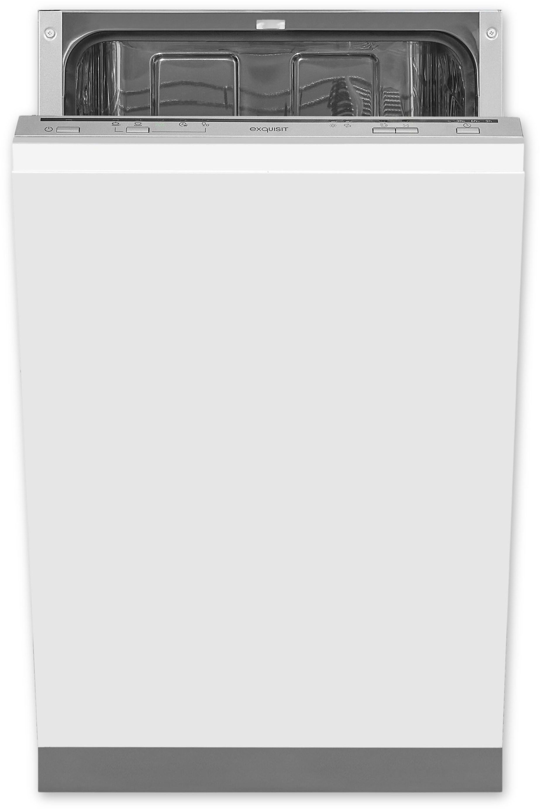 exquisit vollintegrierbarer Geschirrspüler EGSP1009-E-030E silber, 9 l, 9 Maßgedecke, Kompakt und ideal für kleine, schmale Nischen, kleine(Single)Haushalte
