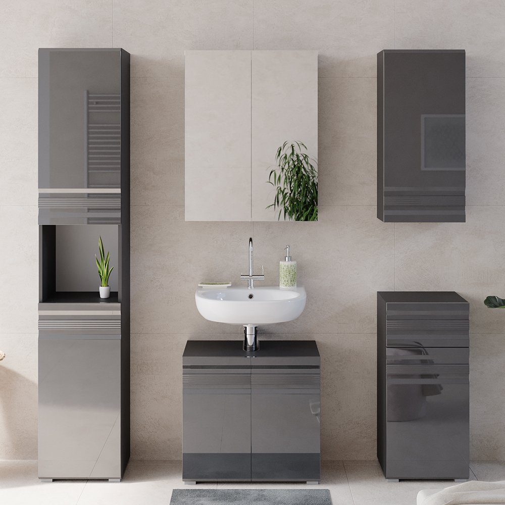 Vicco Badmöbel-Set Fredd, Anthrazit Hochglanz, 5 Teile, (5-er Set, 5-St., 5 günstig online kaufen