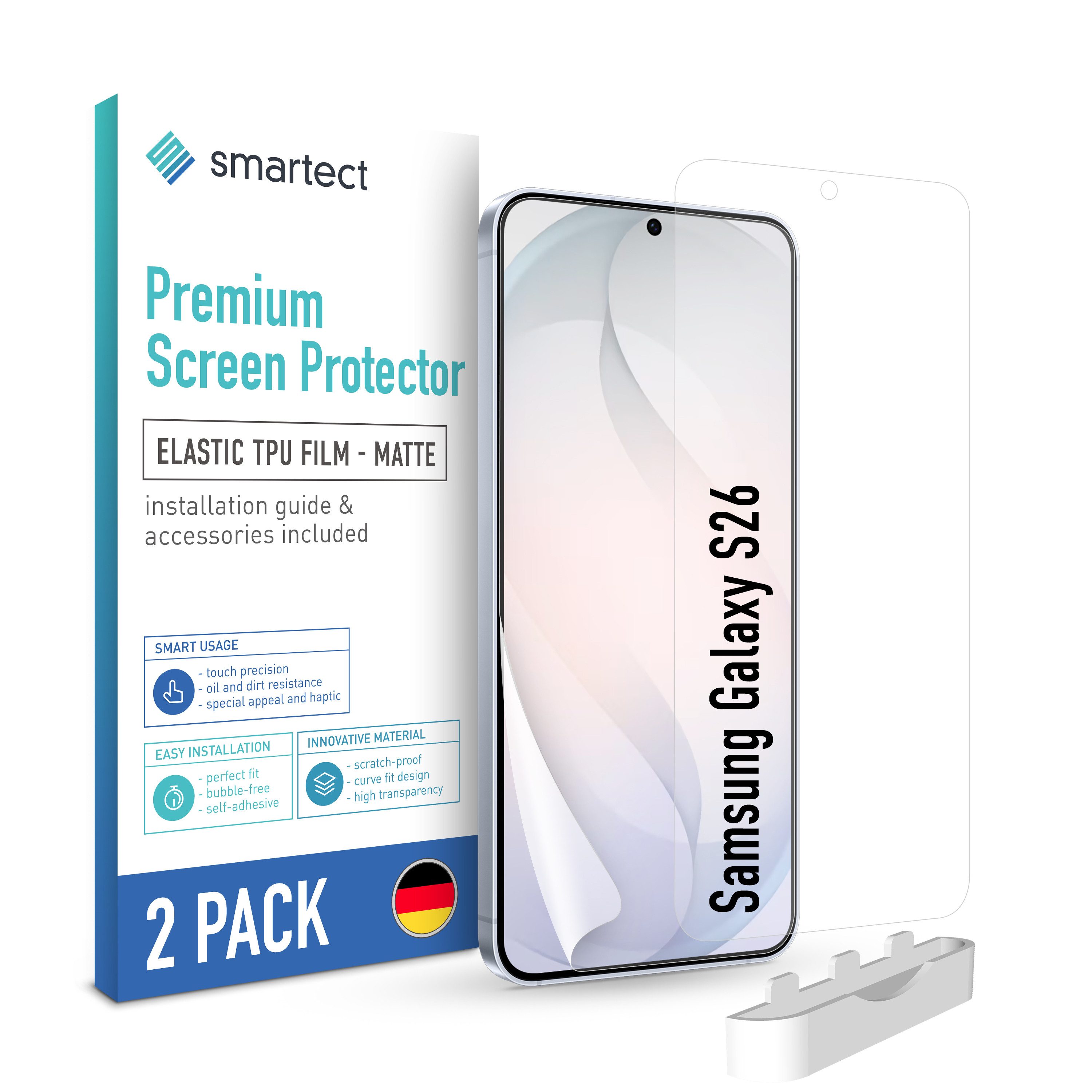 smartect Displayschutzfolie 2X TPU Schutzfolie Matt für Samsung Galaxy S26 für Samsung Galaxy S26, Set, 2 Stück, Entspiegelt, Kratzfest, Blasenfrei, Oleophob, Fingerabdruck kompatibel