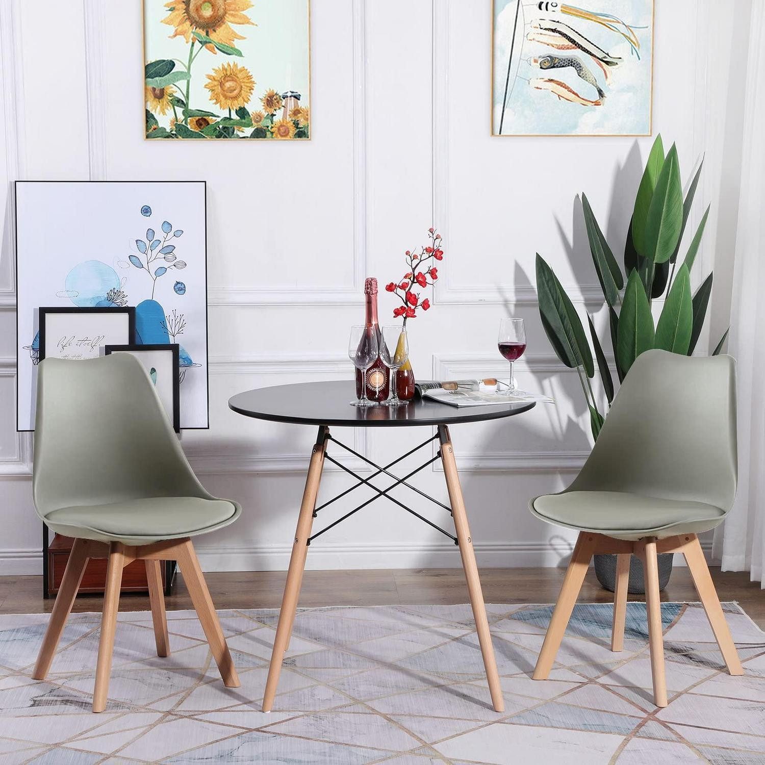 LuxusKollektion Esstisch Esstisch 2 Stühle rund schwarz Schwarzer MDF-Tisch 2 Gris Chaises (1-St)