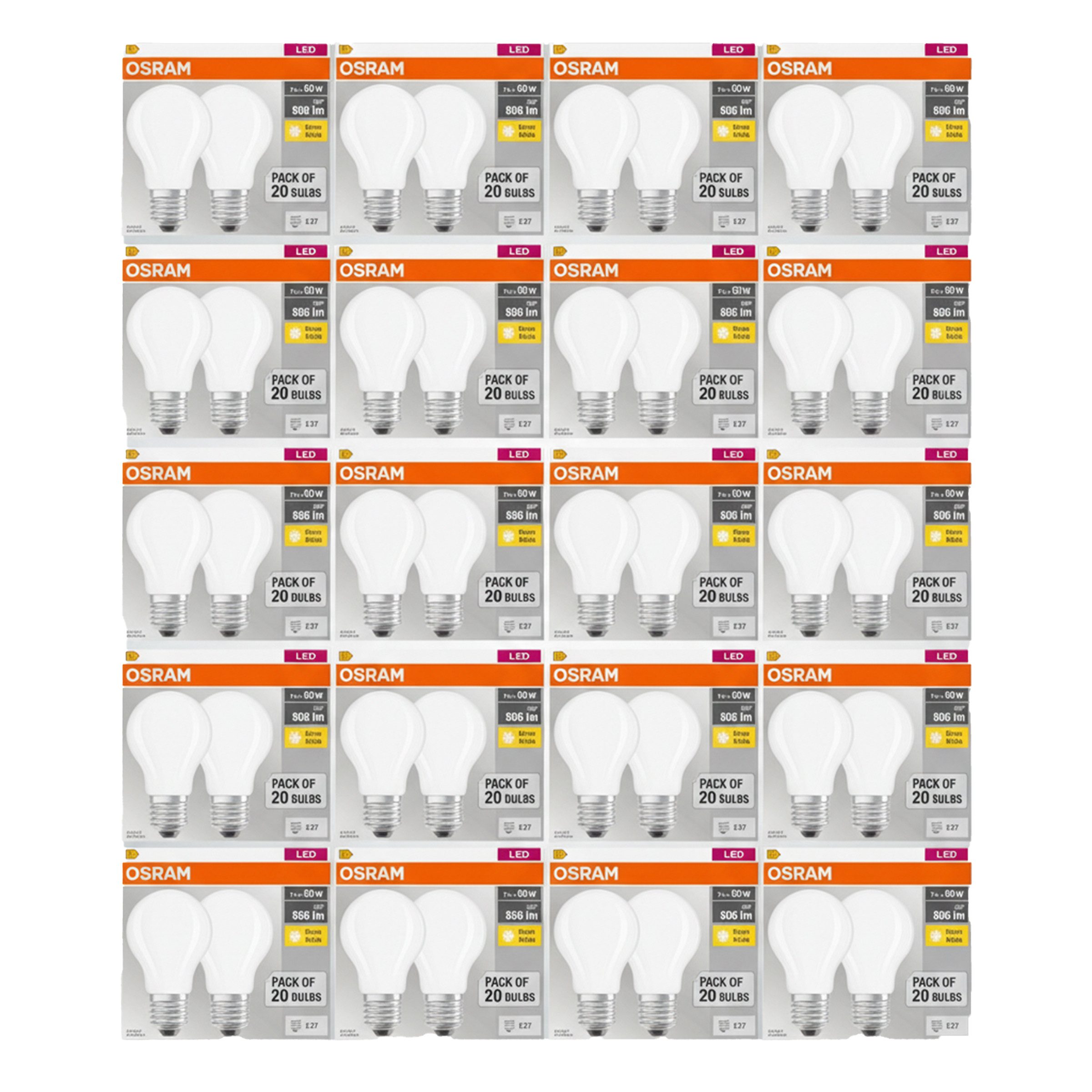 Osram LED-Leuchtmittel Osram BASECLA60 LED Lampe – 7W E27 Warmweiß, 60W Ersatz, 20er-Pack, 20 St.