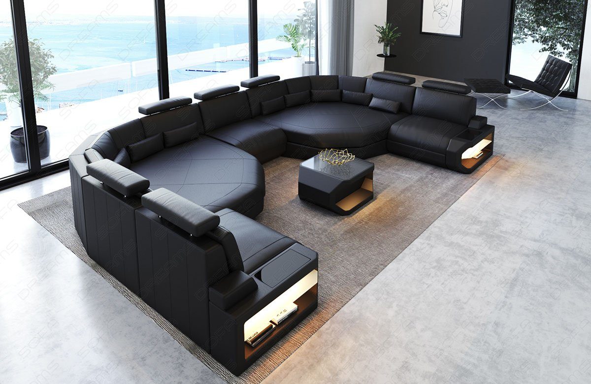 Sofa Dreams Wohnlandschaft LED, Form Sofa, Asti XXL Ledersofa Designersofa U Couch, Couch Leder mit
