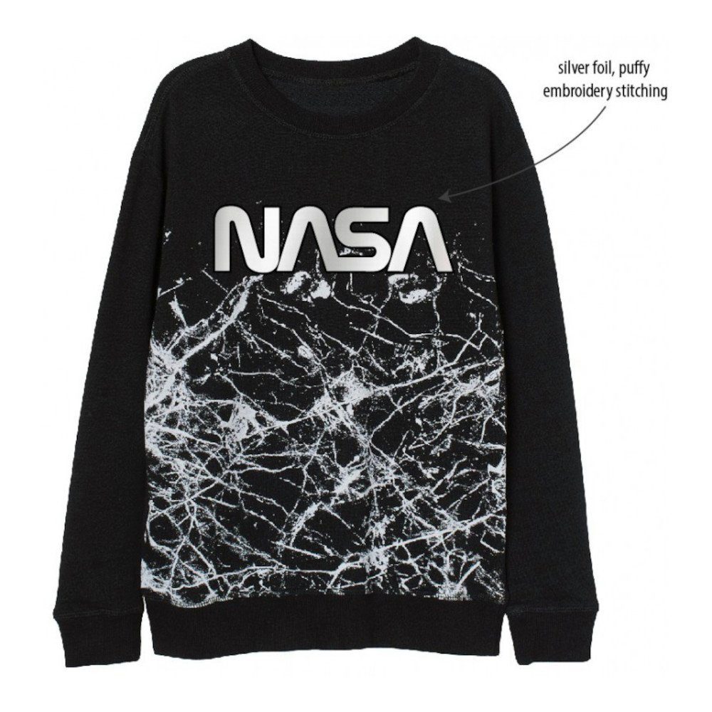 EplusM Rundhalspullover NASA mit Logo, gesticktem schwarz Pullover
