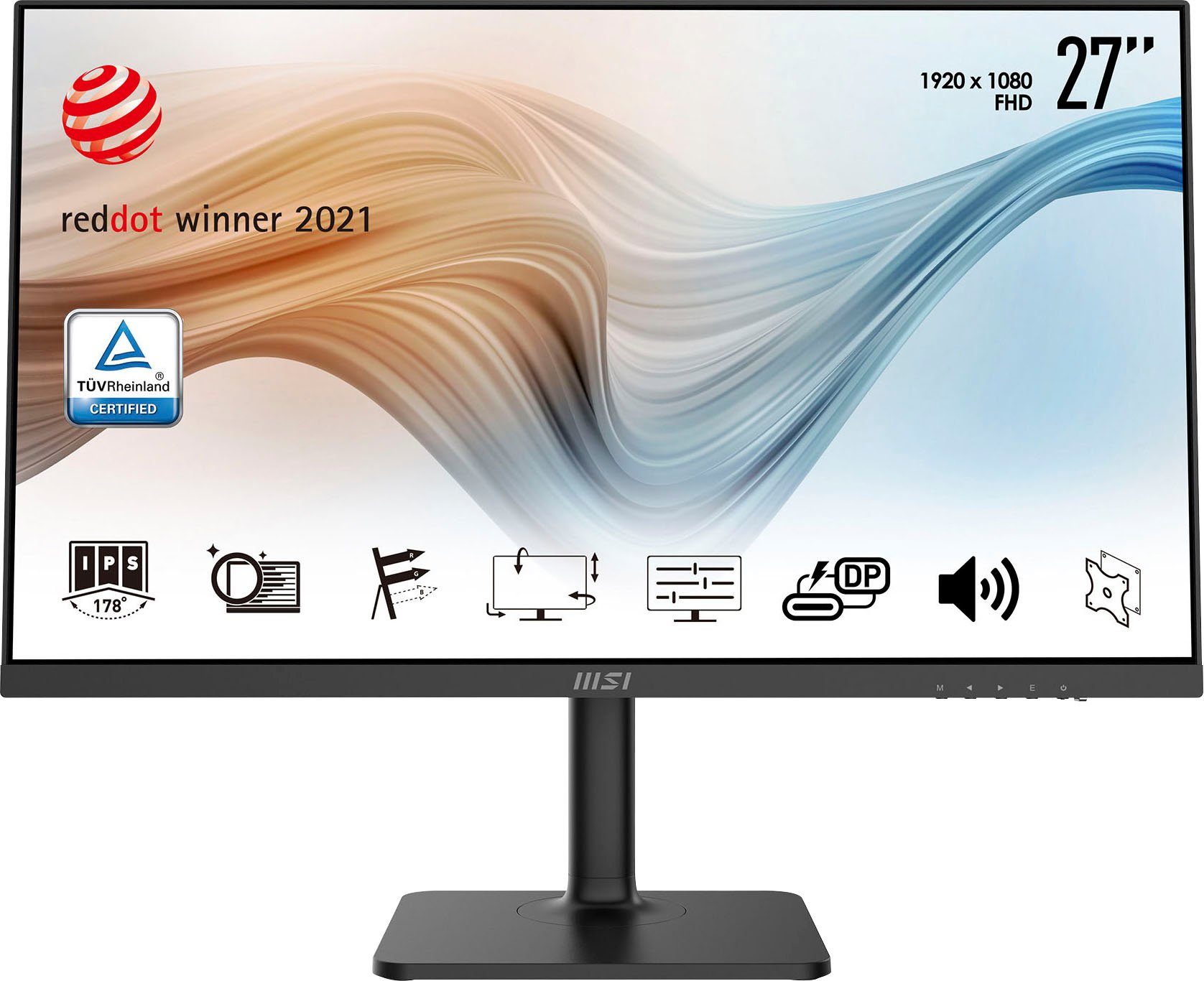 MSI Modern MD271P LED-Monitor (69 cm/27 ", 1920 x 1080 px, Full HD, 5 ms Reaktionszeit, 75 Hz, IPS, 3 Jahre Herstellergarantie, höhenverstellbar, USB-C)