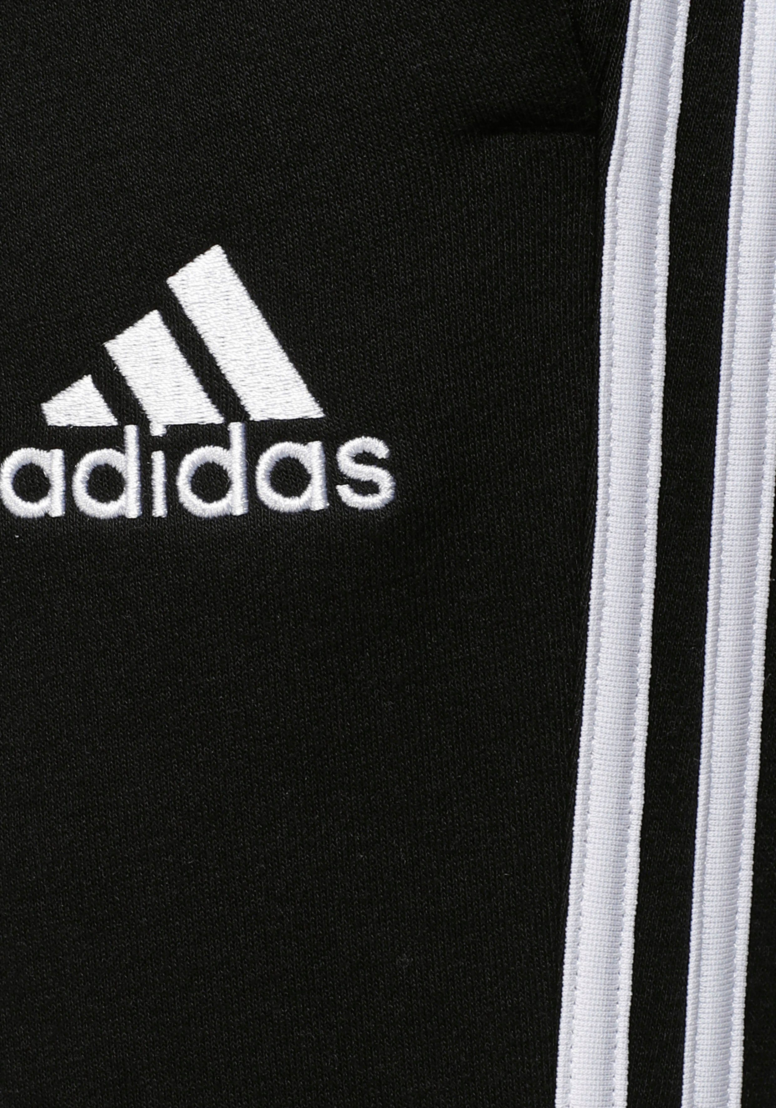 (1-tlg) 3STREIFEN adidas FLEECE HOSE / Sportswear FITTED ESSENTIALS Black White Sporthose