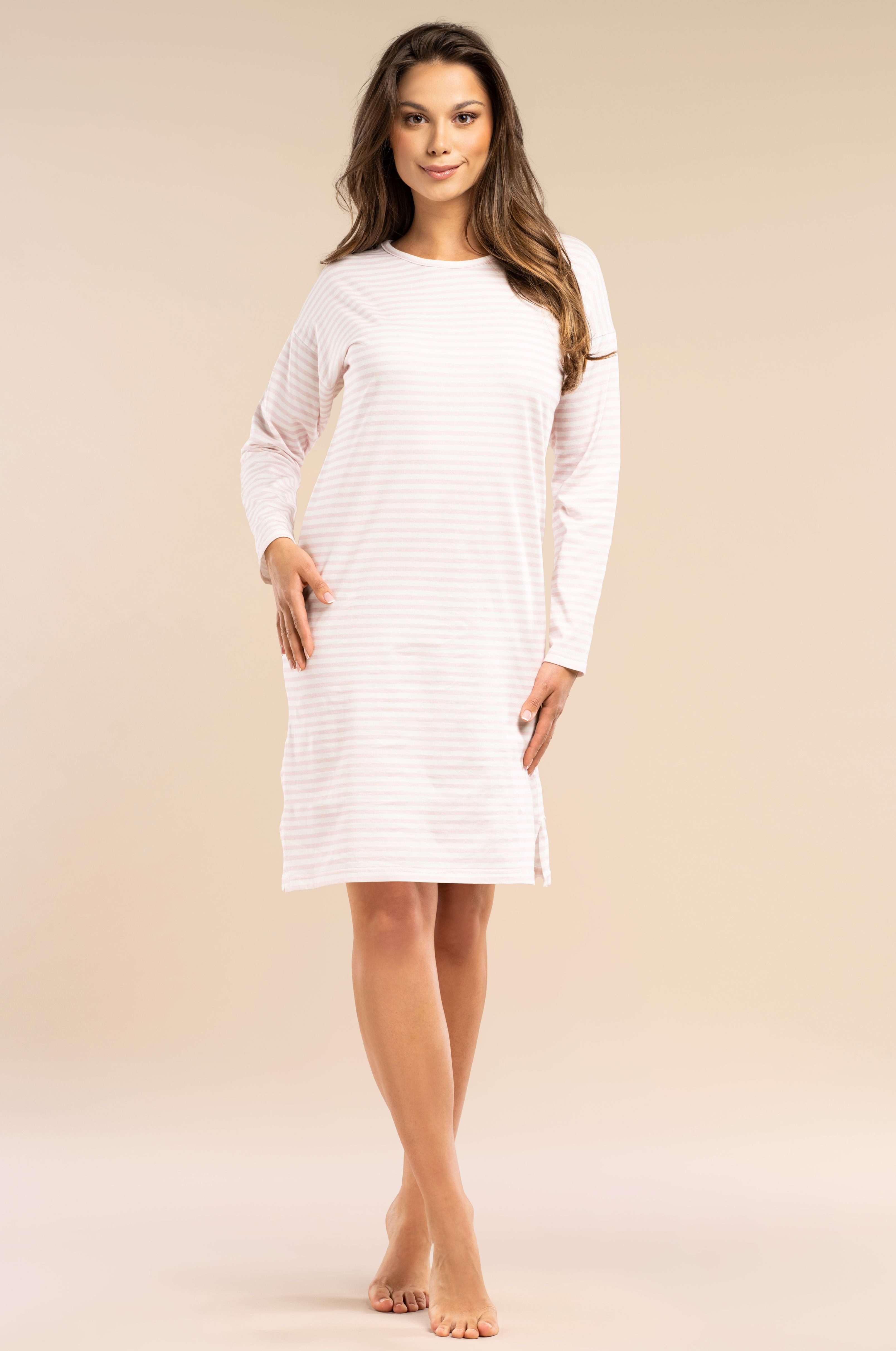 Mademoiselle Sommeil Nachthemd für Damen mit rosa Streifen und langen Ärmel günstig online kaufen