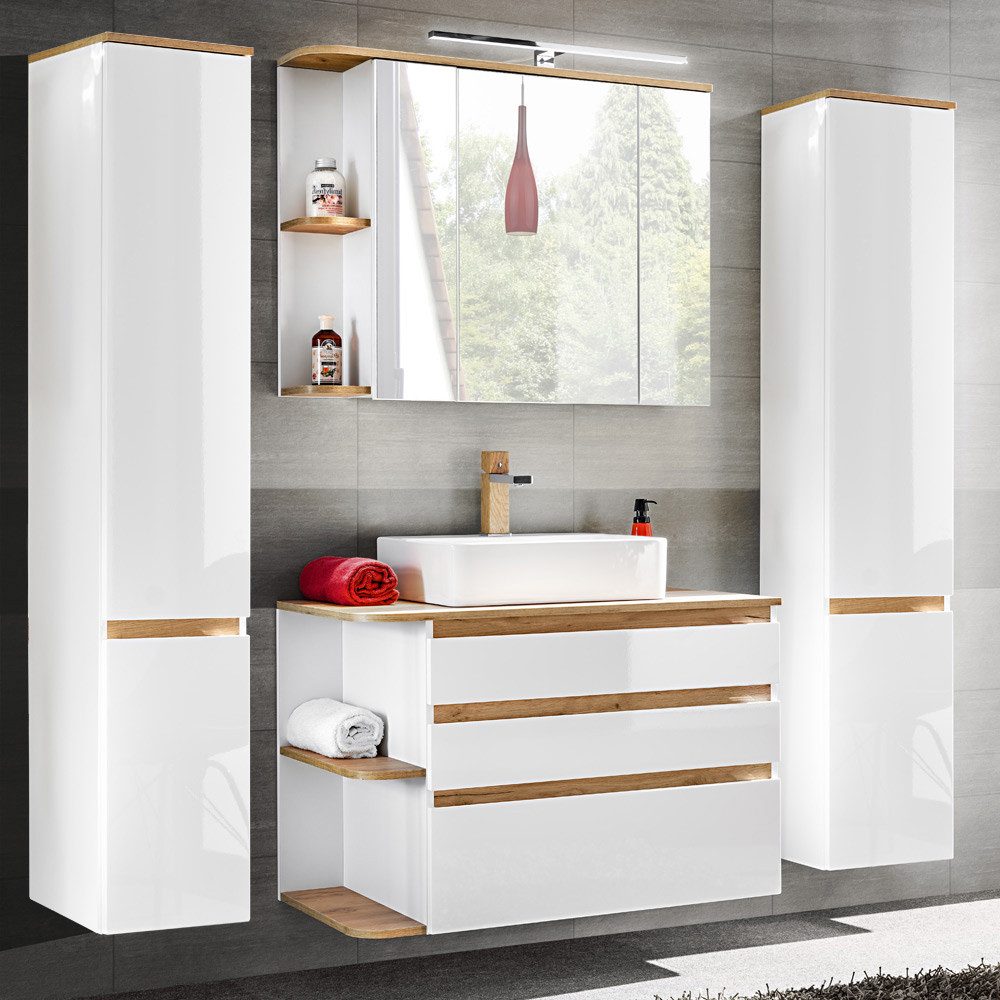 Lomadox Badmöbel-Set CAMPOS-56, (Spar-Set, 6-St), weiß mit Wotaneiche 2 Hoc günstig online kaufen