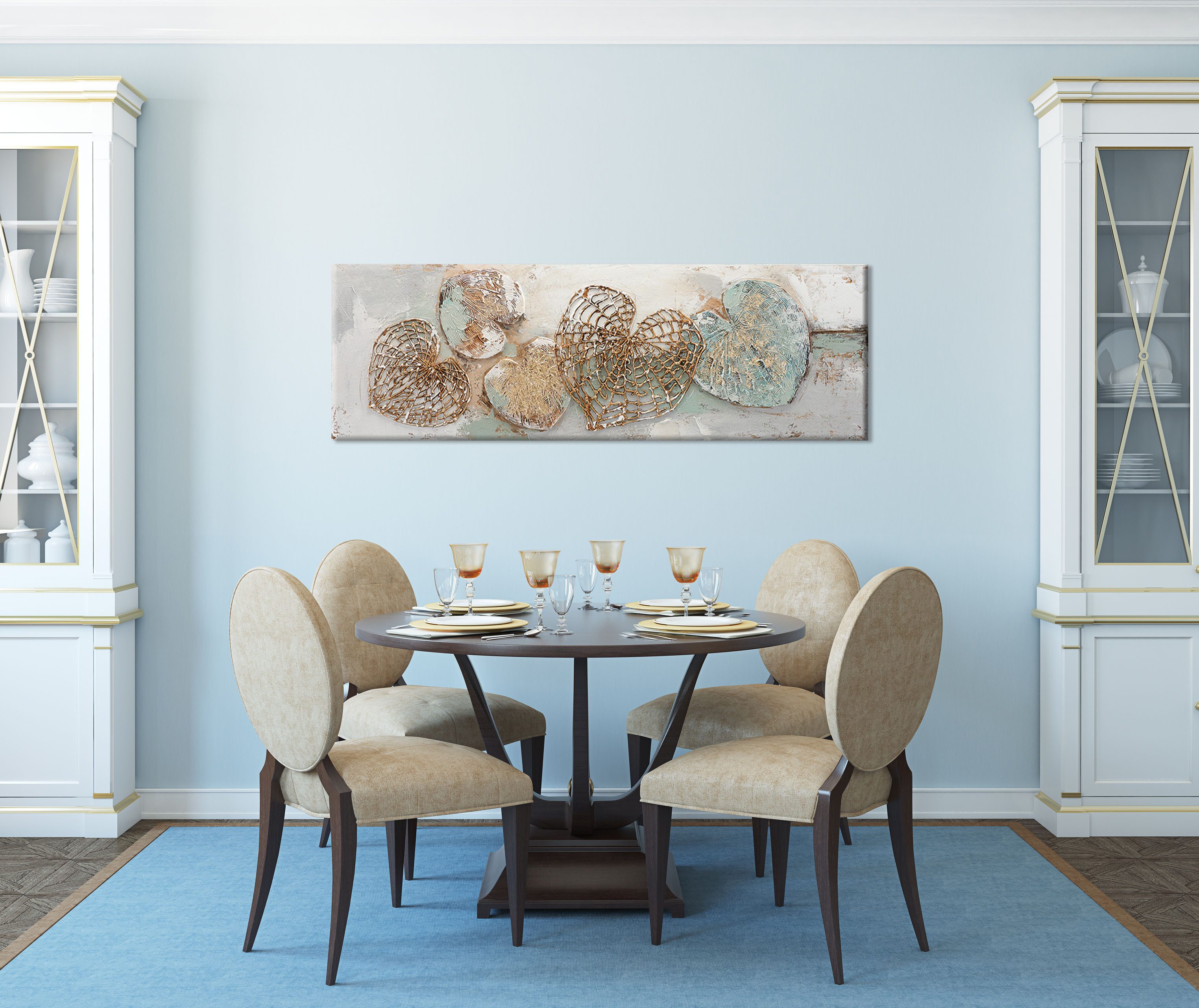 Bönninghoff Ölgemälde handarbeit HERZEN 40x120 cm – Wandbild Kunst Deko modern, Abstrakt, Blätter, Blätterbilder, Formen, Kunst, Symbole (1 St), handgefertigt,  – Bild 4 von 5