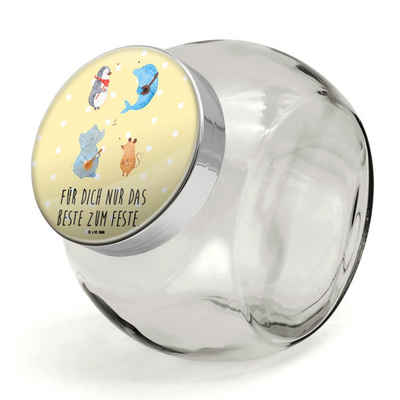Mr. & Mrs. Panda Vorratsglas XL 2000ml Big Band - Gelb Pastell - Geschenk, Keksbehälter, lustige S, Premium Glas, (1-tlg), Mit Motiv