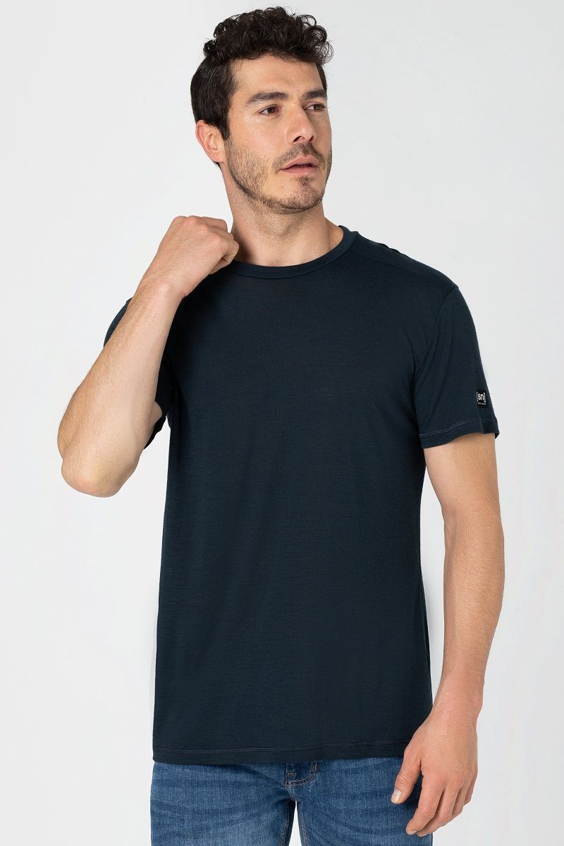 SUPER.NATURAL T-Shirt Merino T-Shirt M ESSENTIAL SS geruchshemmender Merino-Materialmix Blueberry