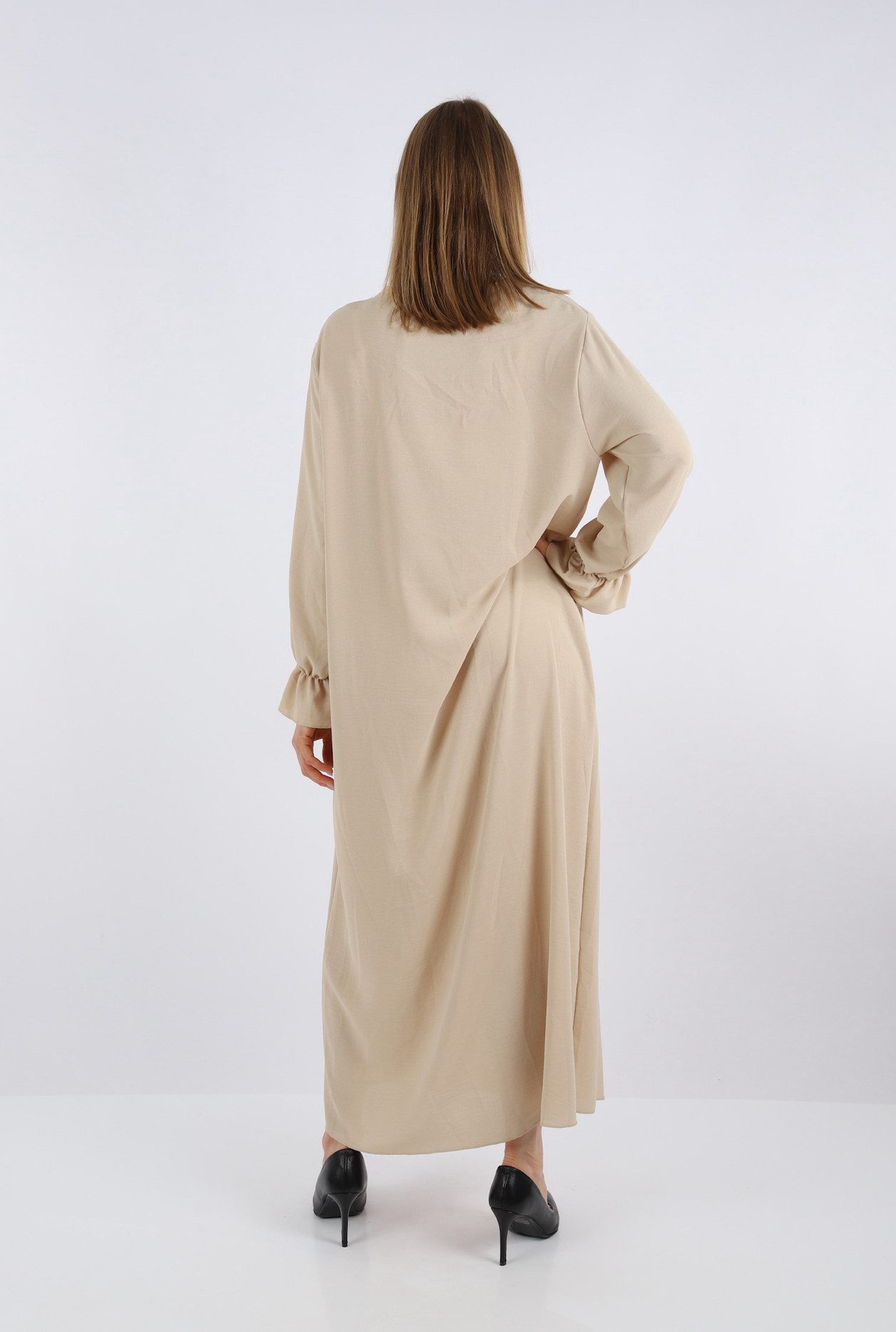 HELLO MISS Sommerkleid Elegantes Langarm Abaya Kleid aus Jazz Stoff Sommerkleid für Damen in Unifarbe