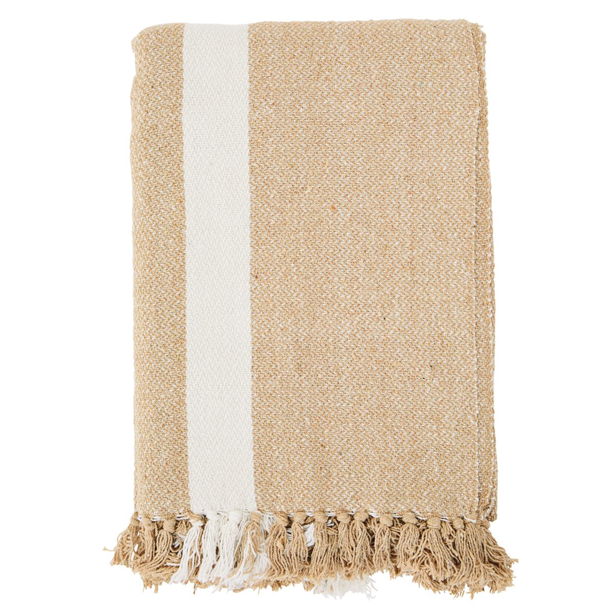 Wohndecke Madam Stoltz, Plaid recycling cotton, Tagesdecke, Sofa Couch Überwurf, 125 x150 cm sand-natur SECONDLOVE