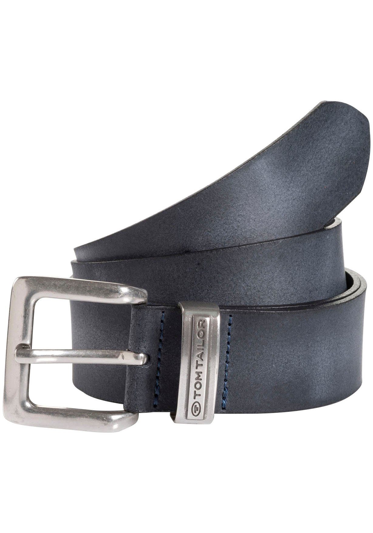 TOM TAILOR Vintage-Look, im silberfarben Schließe blau Ledergürtel TTHARRY Jeansgürtel