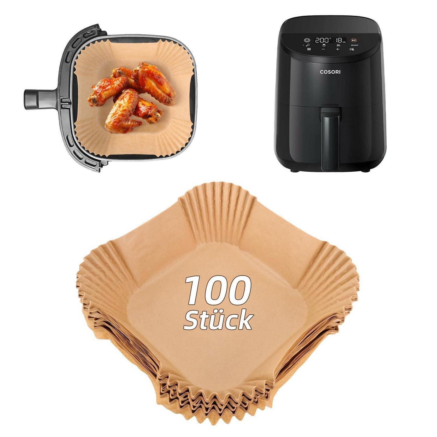 LuxusKollektion Backpapier Airfryer Backpapier 100 Stück 12,5x12,5 cm mit 5 cm Rand antihaft