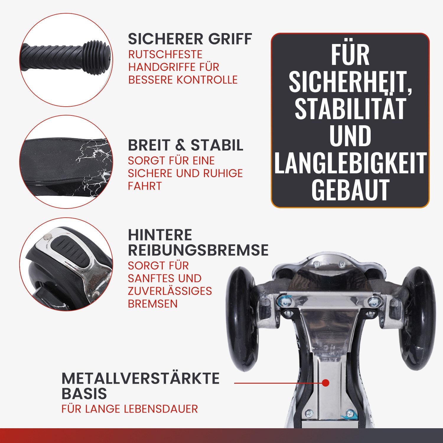 Habib Gruppe Dreiradscooter Kinderroller ab 3 Jahre mit Metall-Trittbrett LED klappbar, Metall-Trittbrett, LED-Räder, klappbar, Lenker höhenverstellbar – Bild 2 von 5