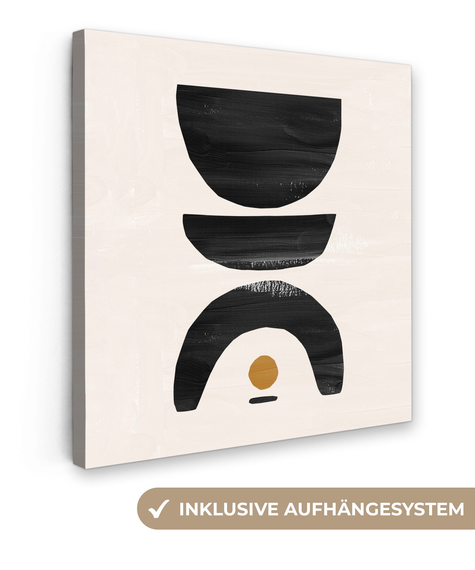 OneMillionCanvasses® Leinwandbild Abstrakt - Halbkreis - Kunst - Schwarz und weiß, Fotodruck (1 St), Wandbild, Deko Schlafzimmer Wohnzimmer Flur 20x20 cm