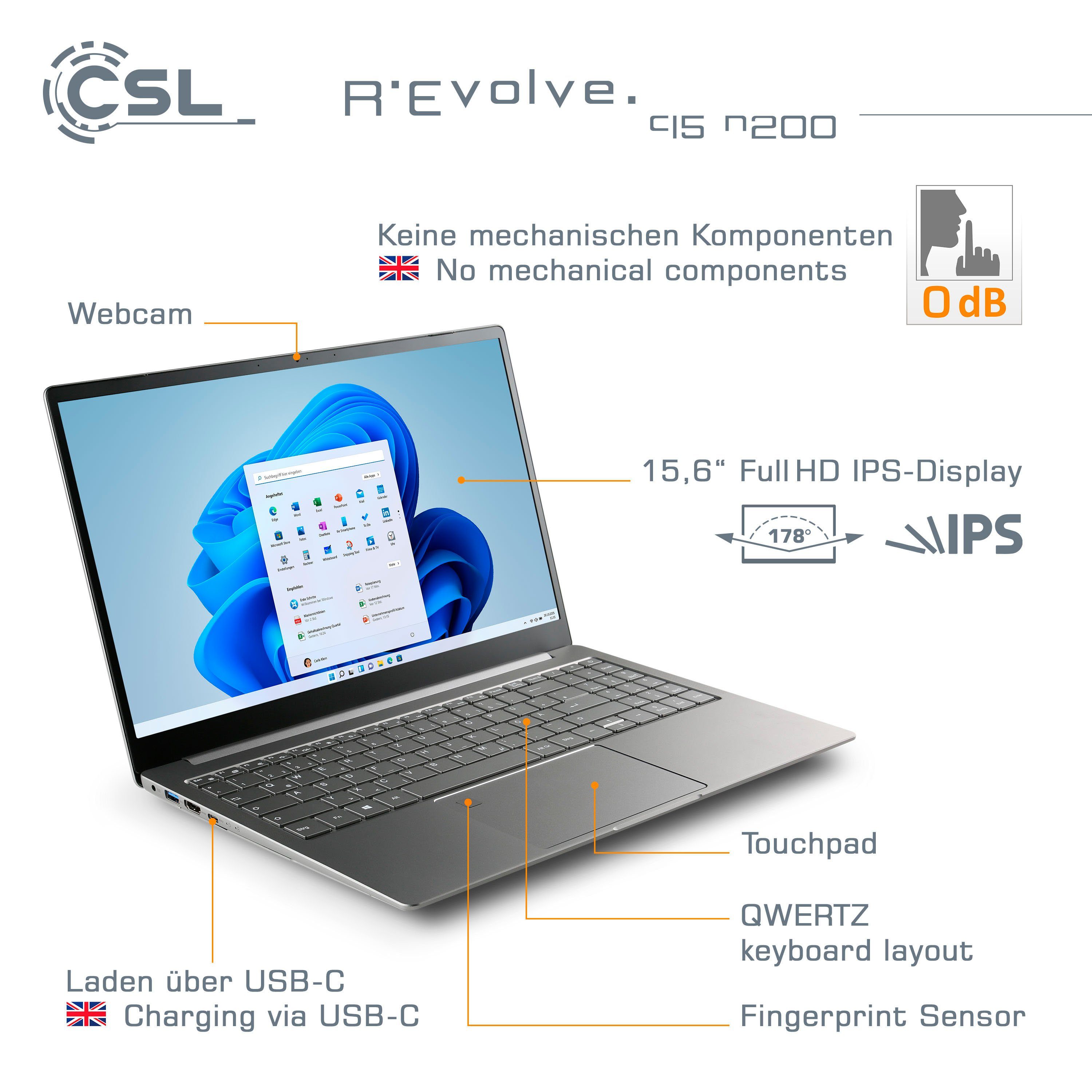 CSL R'Evolve C15 v3 Notebook (39,6 cm/15,6 Zoll, Intel N-Reihe N200, UHD Graphics, 32 GB, 500 GB SSD)