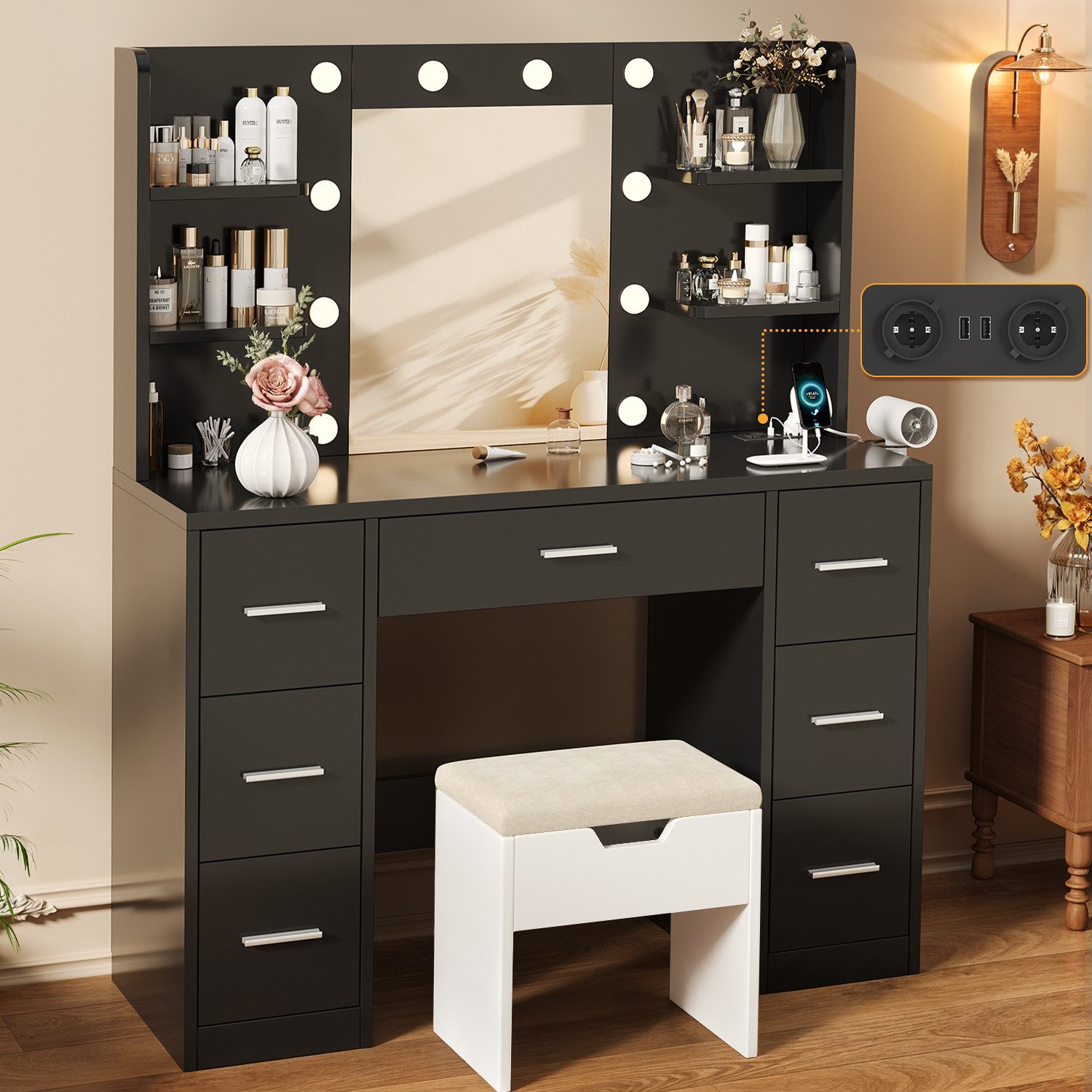 HOMALL Schminktisch Mit dreifarbiger LED-Beleuchtung, mit Spiegel, optional günstig online kaufen