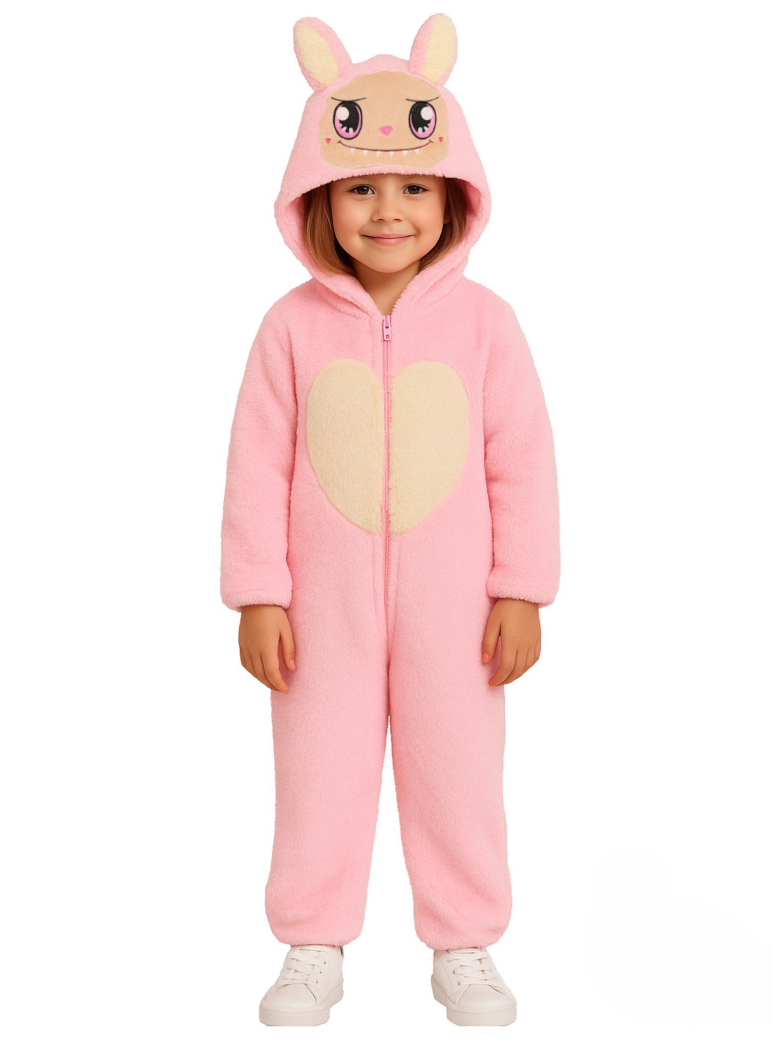 Metamorph Kostüm Herz Lafufu Kostüm für Kinder rosa, Ein Onesie-Kostüm im Stil der beliebten Plüsch-Sammelfiguren