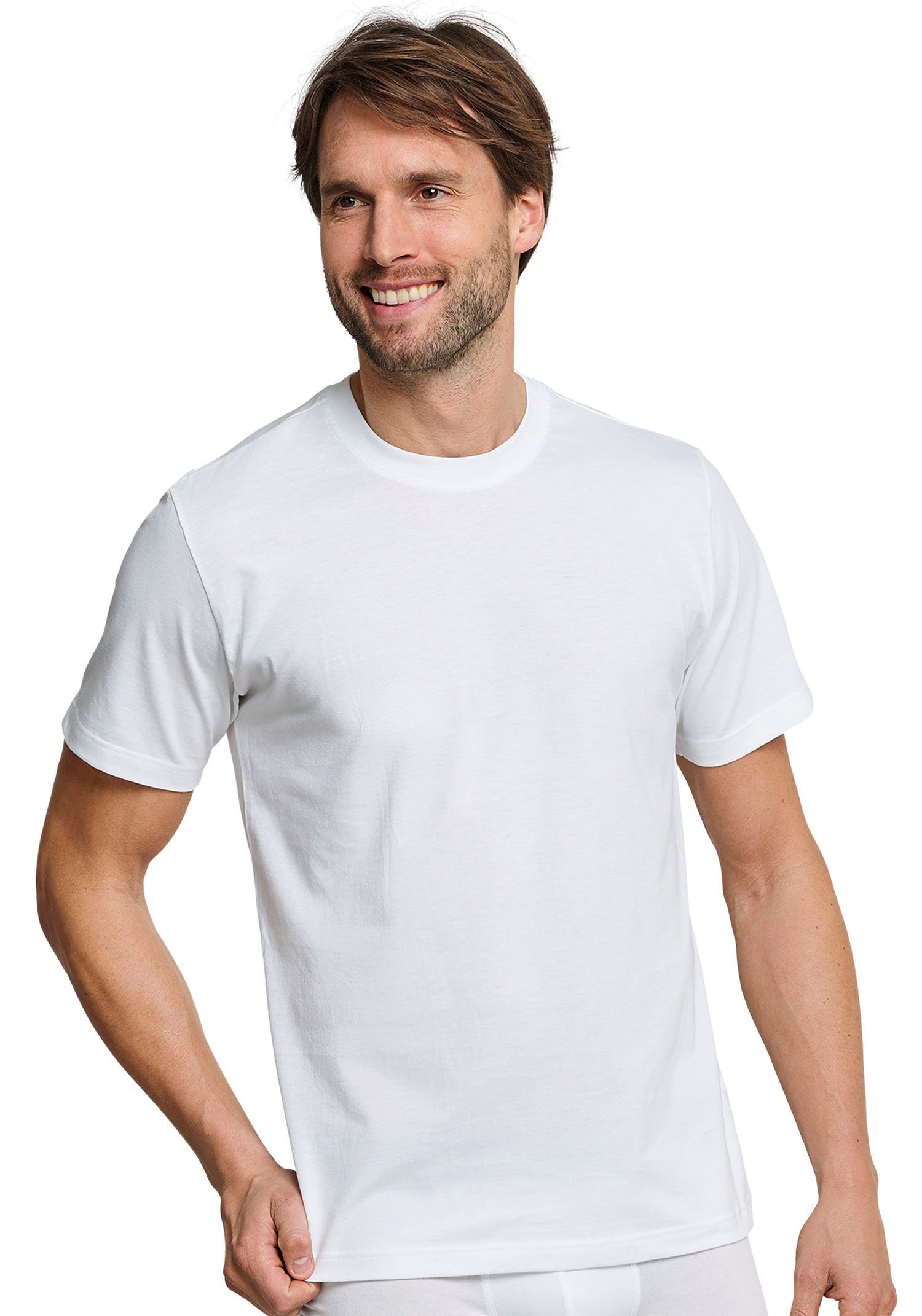 Schiesser T-Shirt (2er-Pack) mit weiß Rundhalsausschnitt