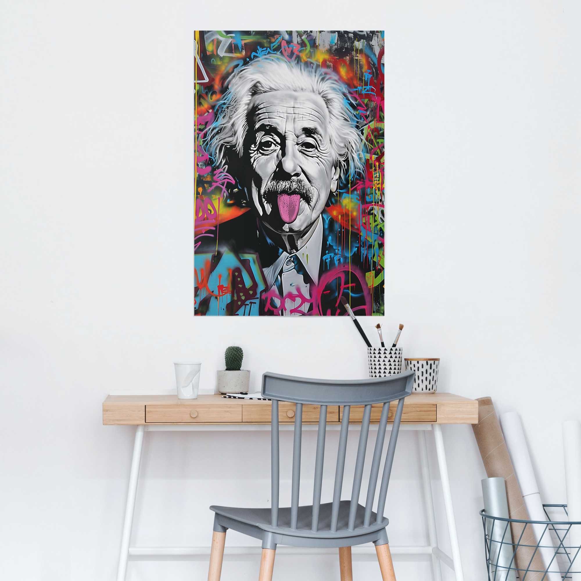 Reinders! Poster Einstein Tongue, Hobbyraum - Mehrfarbig - 150 gr. Papier - Street Art - 61x91,5 cm