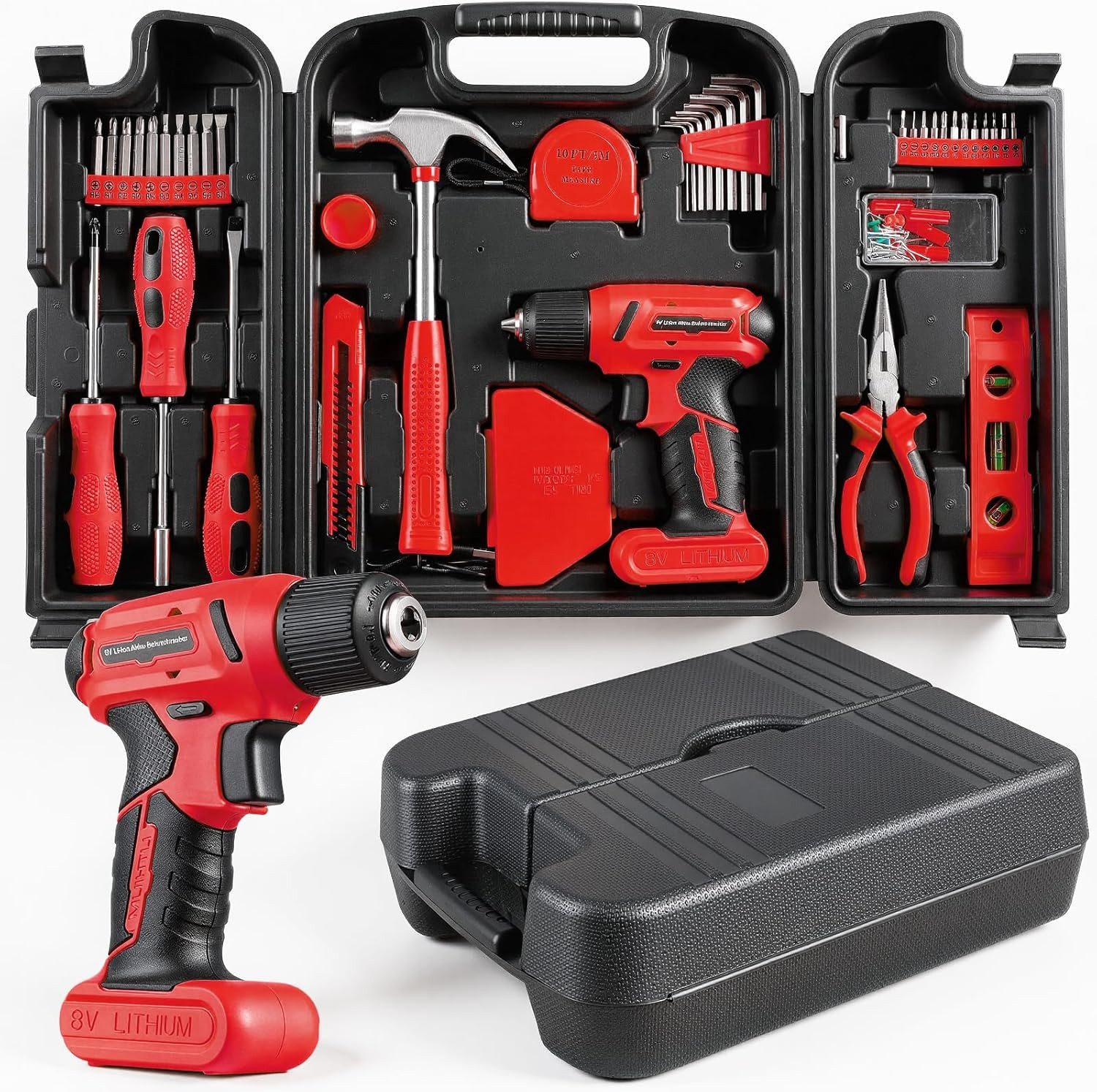 TLGREEN Akku-Bohrschrauber 8V Akkuschrauber Set,Akkubohrer mit 99PCS Werkzeugkoffer, max. 300 U/min, für DIY Reparaturen