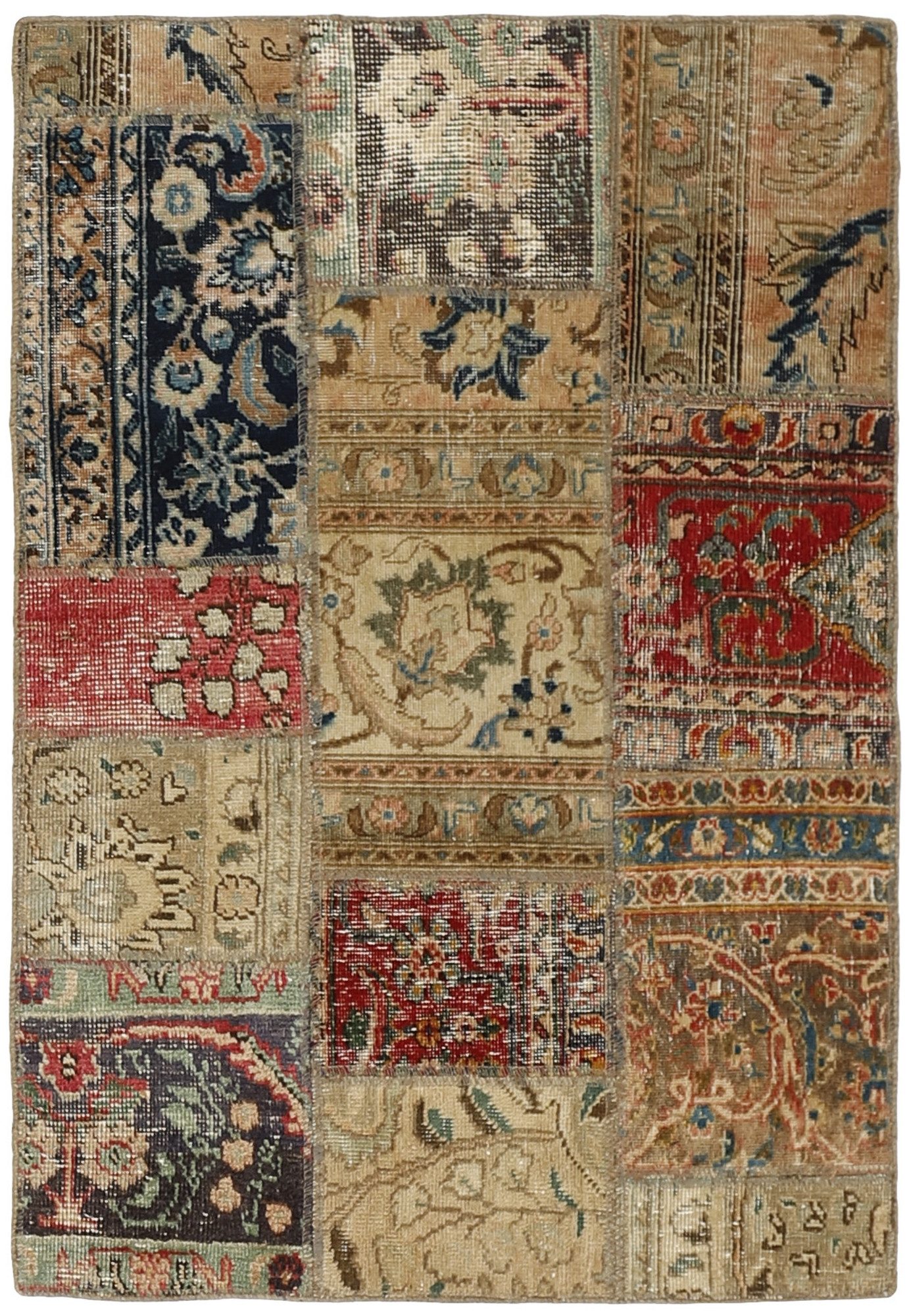 Wohnando Teppich MY-RUG Vintage Patch Work Floral & Ornamentiert 124x86cm, Rechteckig, Höhe: 10 mm, Handgeknüpfter Teppich,Handgesponnene Wolle, mit Naturfarben gegärbt