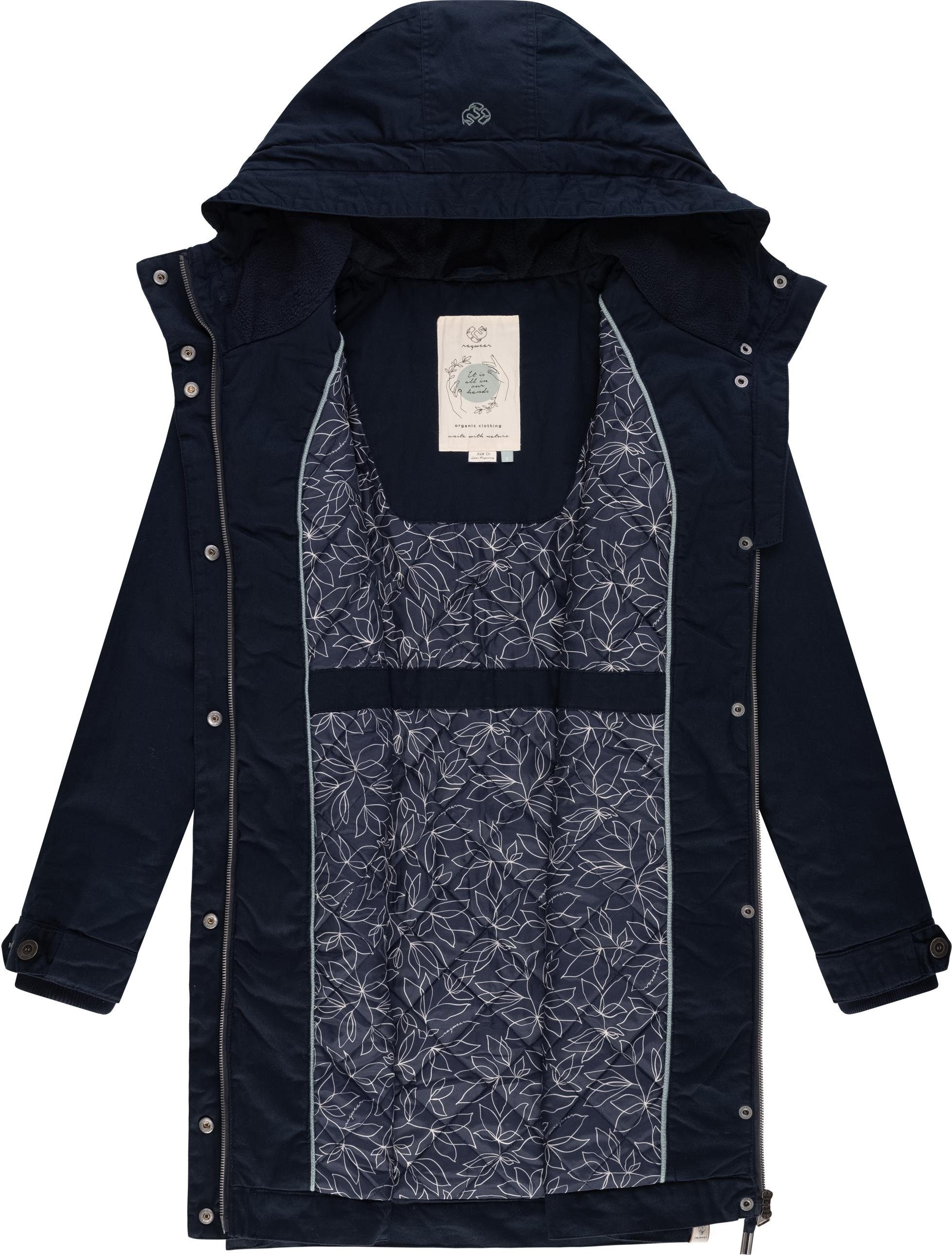Ragwear Details Crystal Organic modischer mit blau Aurorie Winterparka stylischen Winterjacke