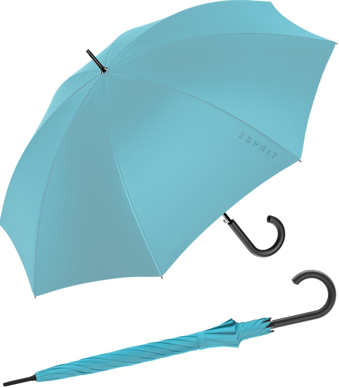 Esprit Langregenschirm Damen-Regenschirm mit Automatik FJ 2023, groß und stabil, in den Trendfarben blau