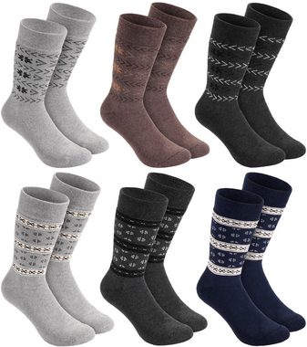 BRUBAKER Norwegersocken Wintersocken - Norweger Thermosocken für Damen und Herren (Farbmix Grau, Blau und Braun, 6-Paar, Socken mit Innenfrottee) Unisex Norwegersocken extra warm und weich