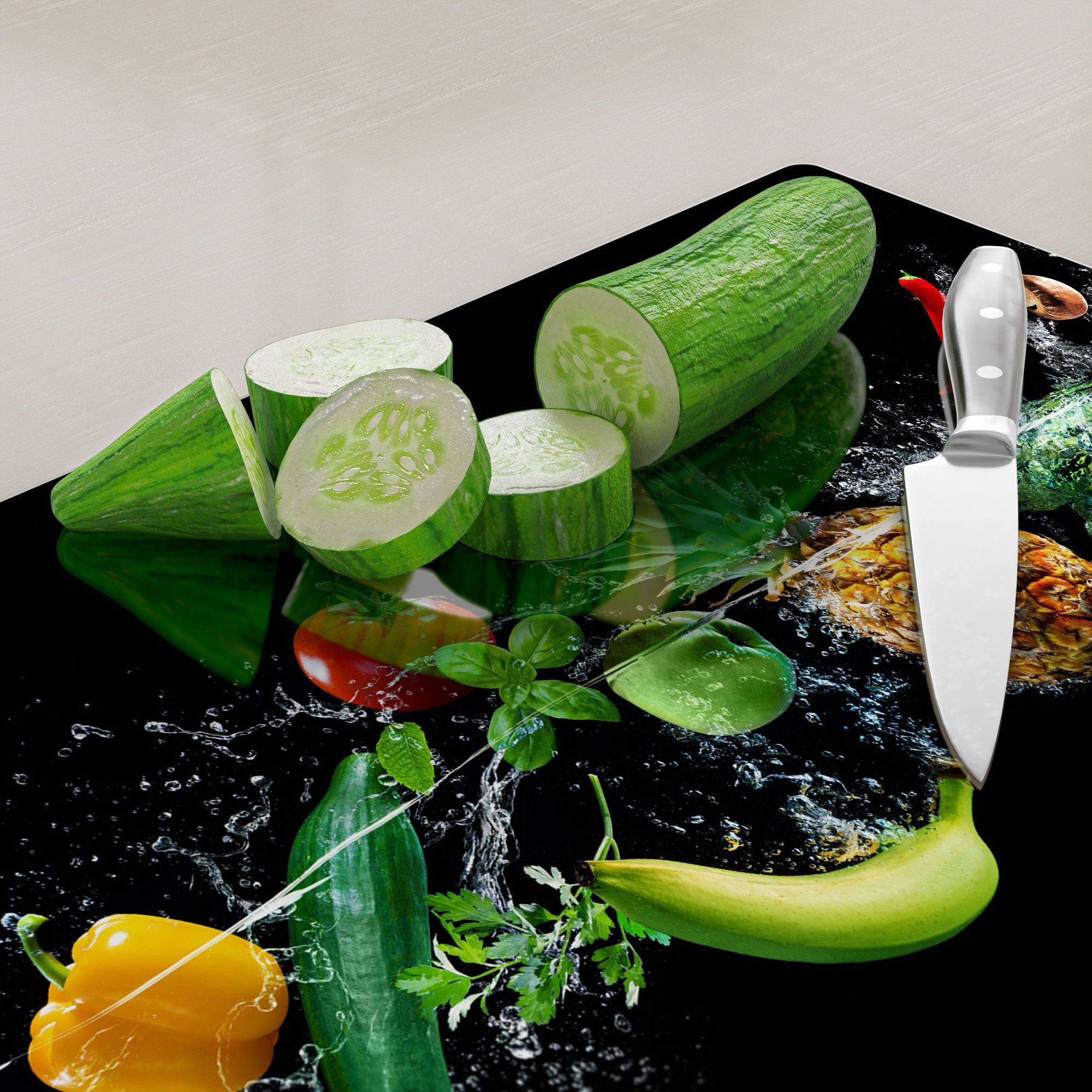Schneidebrett Obst Frühstücksbrett Platte 'Sauberes Schneideplatte DEQORI Gemüse', Glas, und