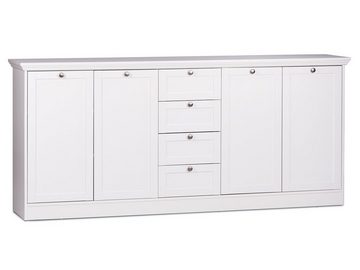 möbelando Sideboard Landsted, Schlichtes Sideboard mit 4 Rahmentüren, 4 Schubkästen und 4 Einlegeböden. Breite 200 cm, Höhe 90 cm, Tiefe 40 cm