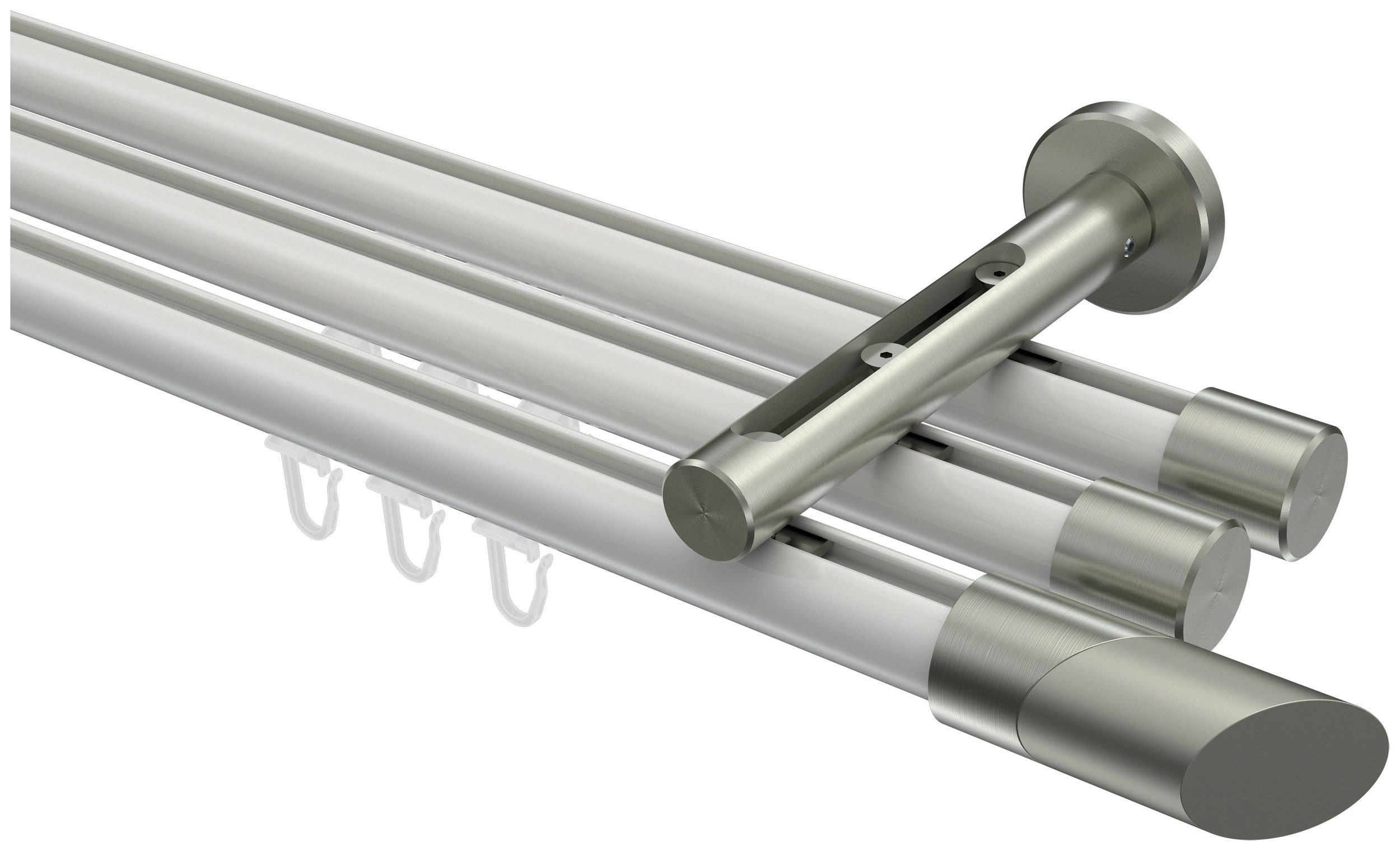 INTERDECO Innenlaufschiene Siteno Verano, Ø 20 mm, 3-läufig, Fixmaß, kürzbar, Wandmontage, Aluminium, Weiß / Edelstahl-Optik / Bicolor
