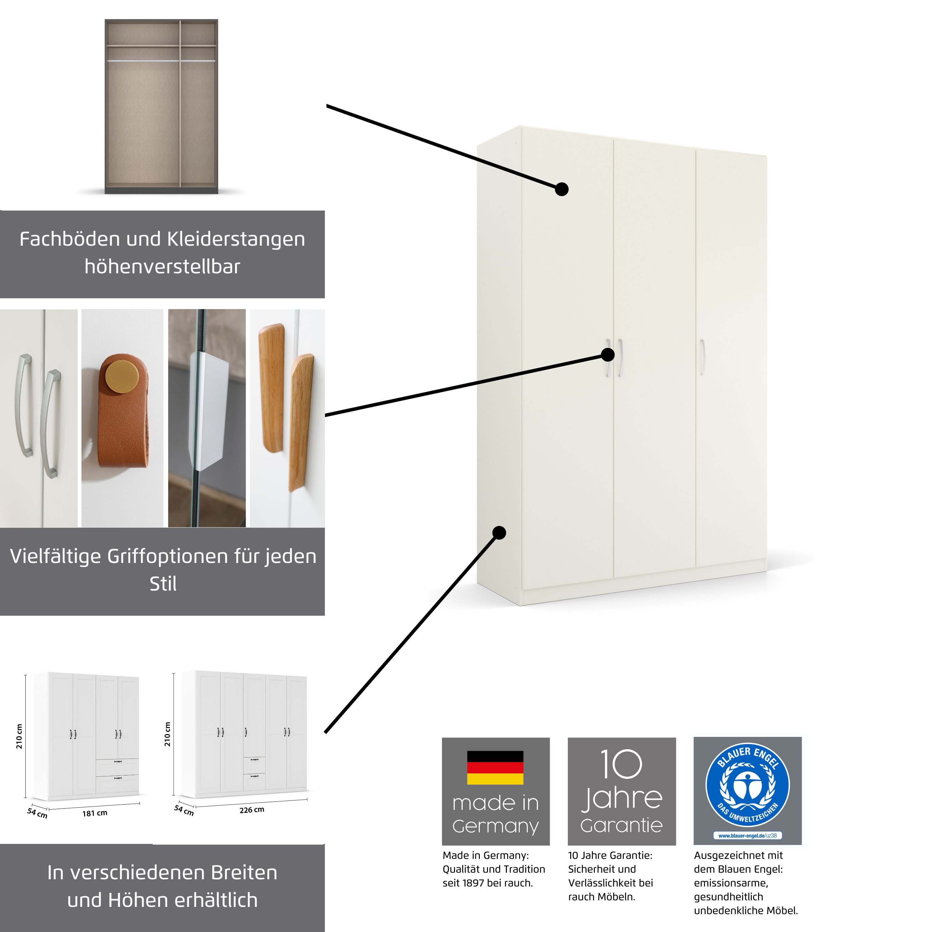 rauch Drehtürenschrank Kleiderschrank Schrank Garderobe Ankleide COTTAGE BY QUADRA SPIN (Breiten: 181/226/271 cm, Höhe 210 cm) in skandinavischem Landhausstil – Bild 3 von 5