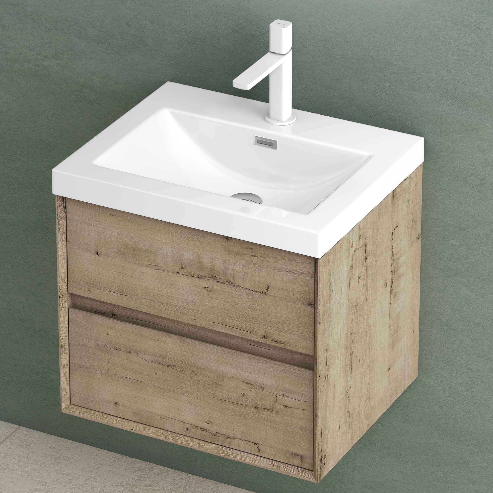 Mai & Mai Waschtisch-Set Waschtisch mit Unterschrank und Mineralguss-Waschbecken Hängend Rimo, mit 2 Schubladen – Bild 4 von 5