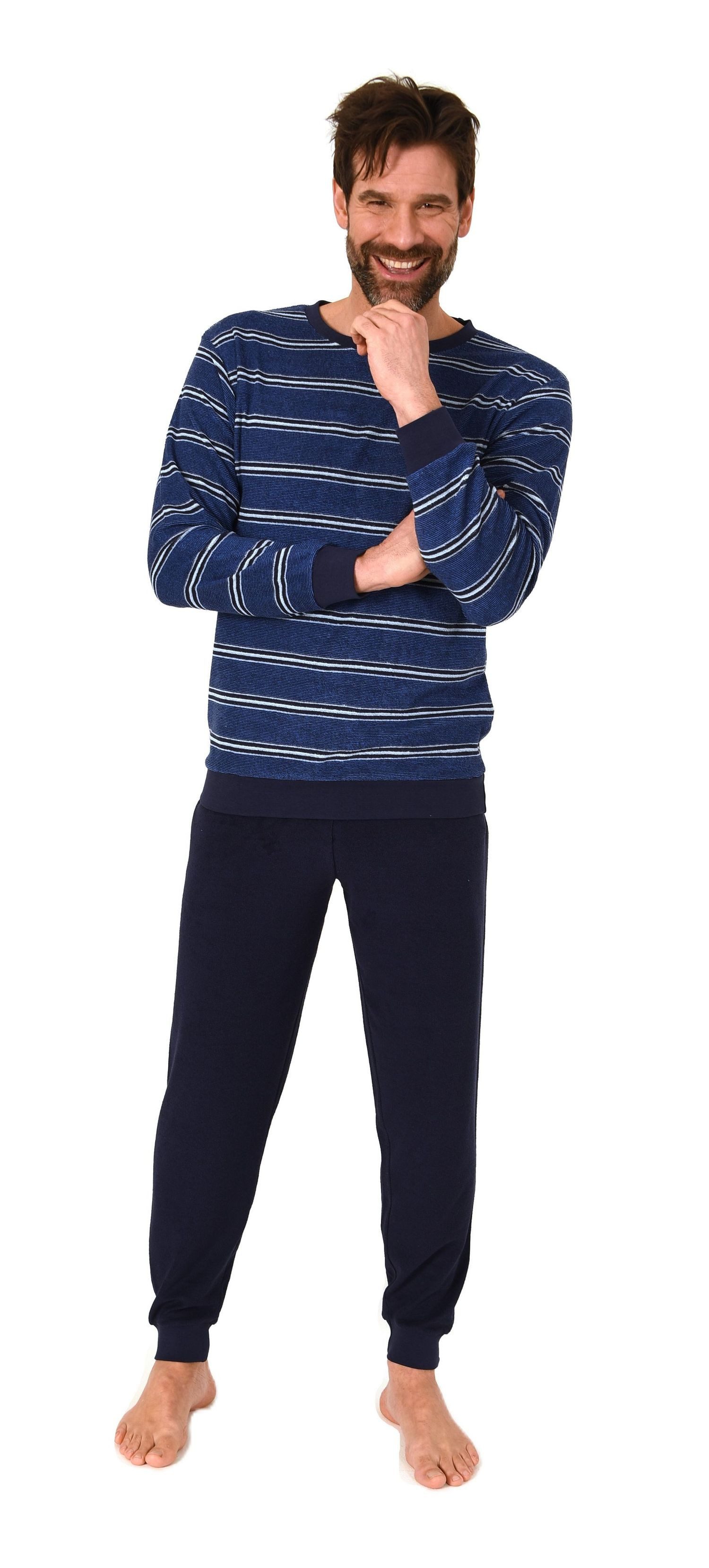 Normann Pyjama Normann Herren Frottee Schlafanzug Streifenlook – auch in Üb günstig online kaufen