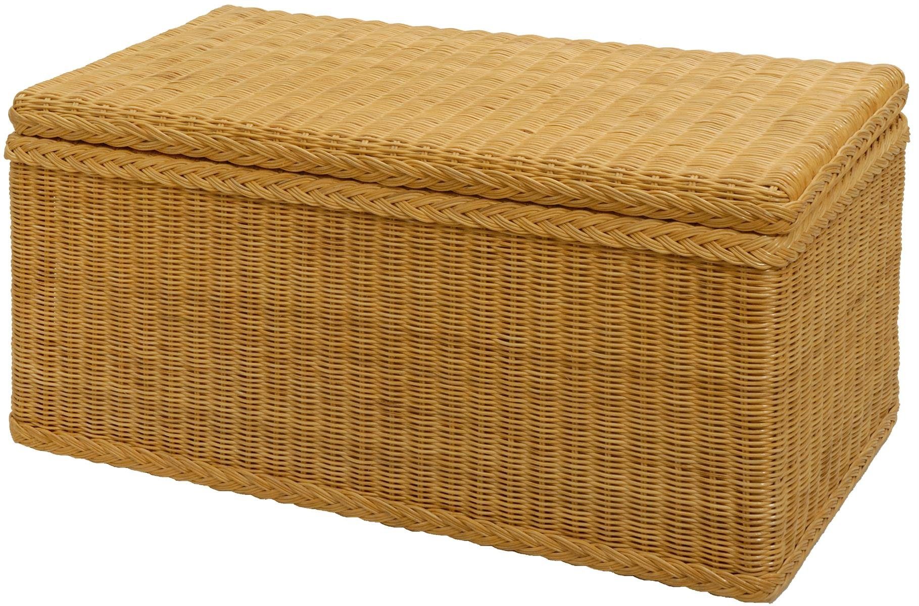 Krines Home Truhe Wäschetruhe mit Deckel Natur Rattan Truhe Aufbewahrung Rattantruhe (Wäschebox), mit herausnehmbarem Stoffinlett Truhenbank 80x40x40cm