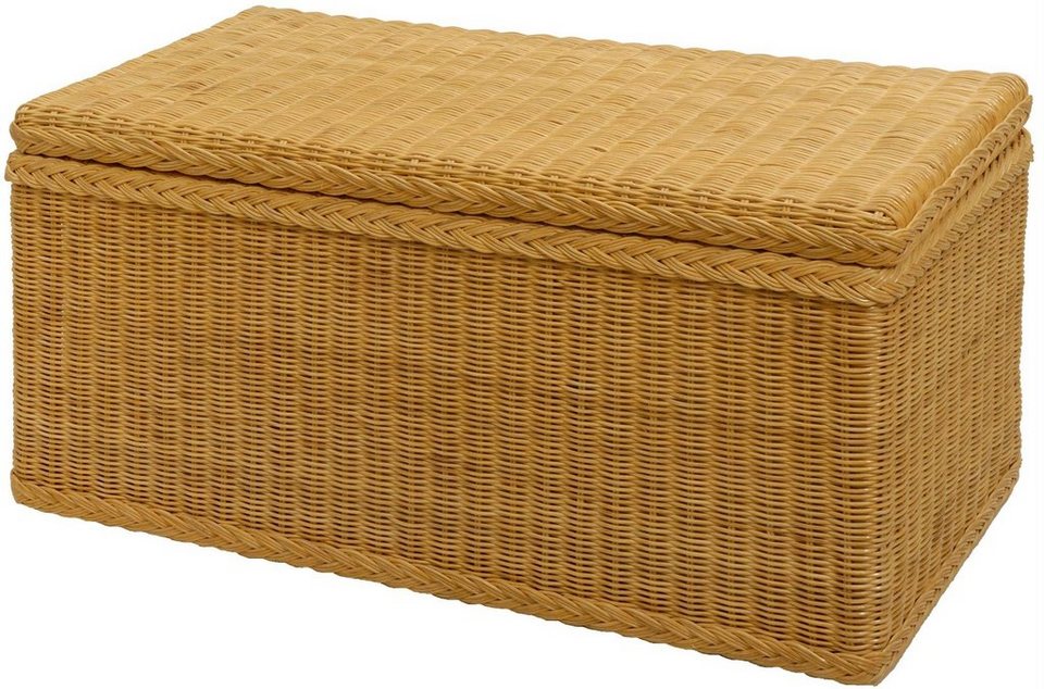 Krines Home Truhe Wäschetruhe mit Deckel Natur Rattan Truhe Aufbewahrung  Rattantruhe (Wäschebox), mit herausnehmbarem Stoffinlett Truhenbank  80x40x40cm