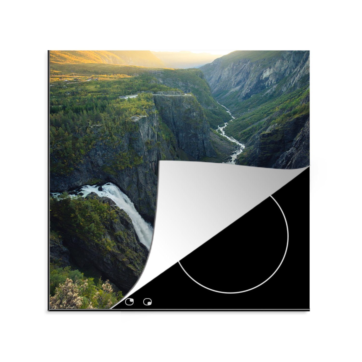 MuchoWow Herdblende-/Abdeckplatte Wasserfall in Norwegen, Vinyl, (1 tlg), 78x78 cm, Ceranfeldabdeckung, Arbeitsplatte für küche