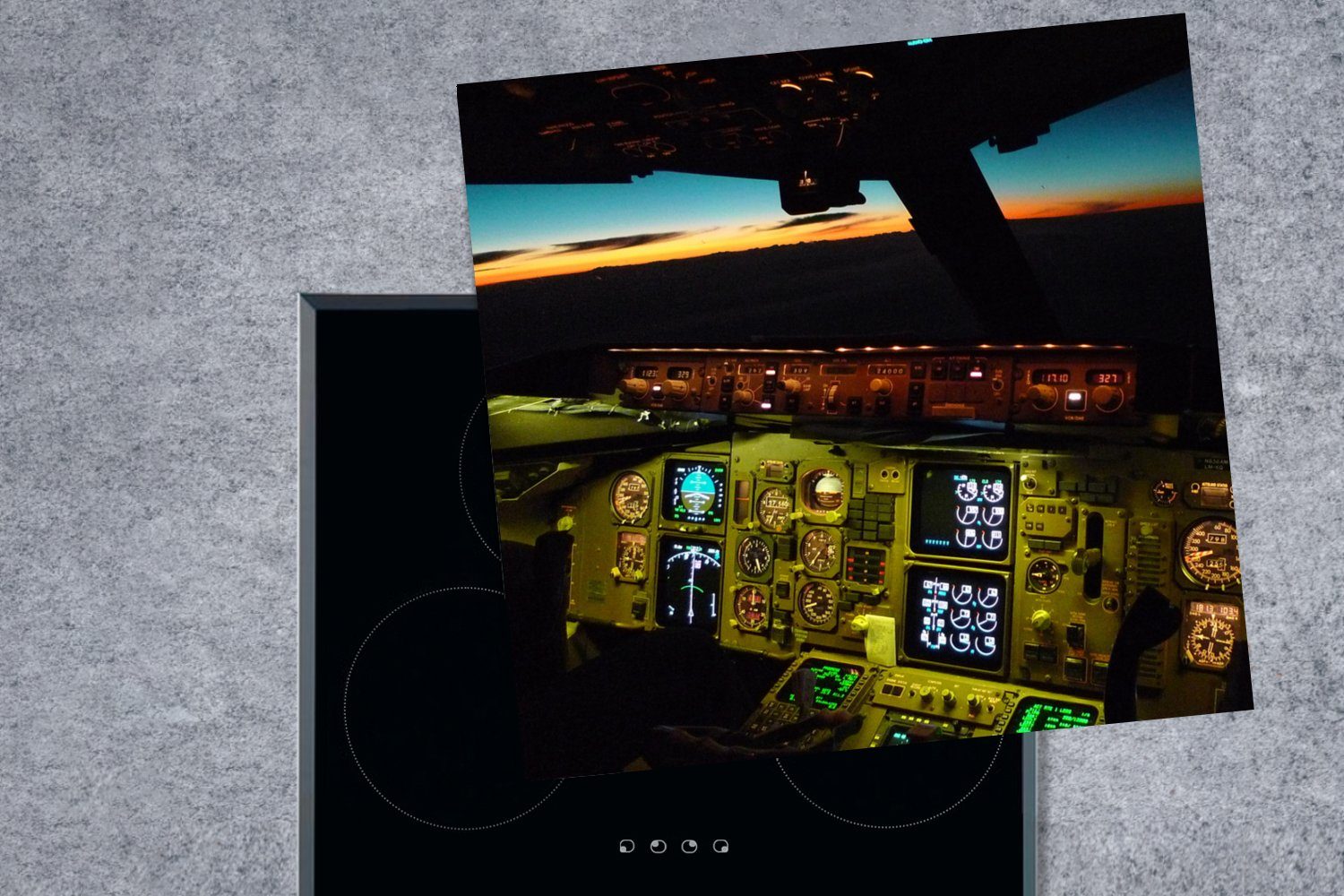 MuchoWow Herdblende-/Abdeckplatte Cockpit - (1 für cm, 78x78 Arbeitsplatte küche Sonnenuntergang, Vinyl, - tlg), Ceranfeldabdeckung, Flugzeuge