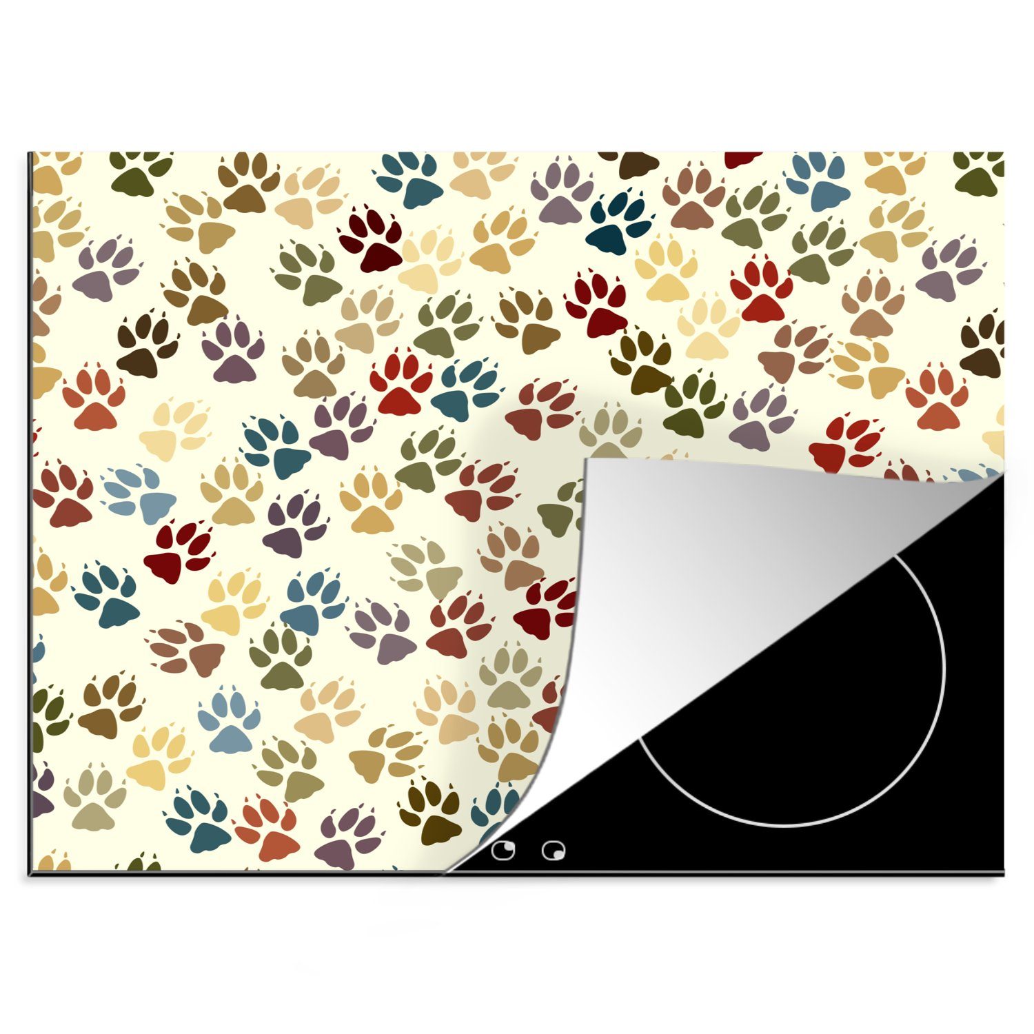 MuchoWow Herdblende-/Abdeckplatte Muster - Hund - Pfoten - Jungen - Mädchen - Kinder - Kind, Vinyl, (1 tlg), 60x52 cm, Mobile Arbeitsfläche nutzbar, Ceranfeldabdeckung