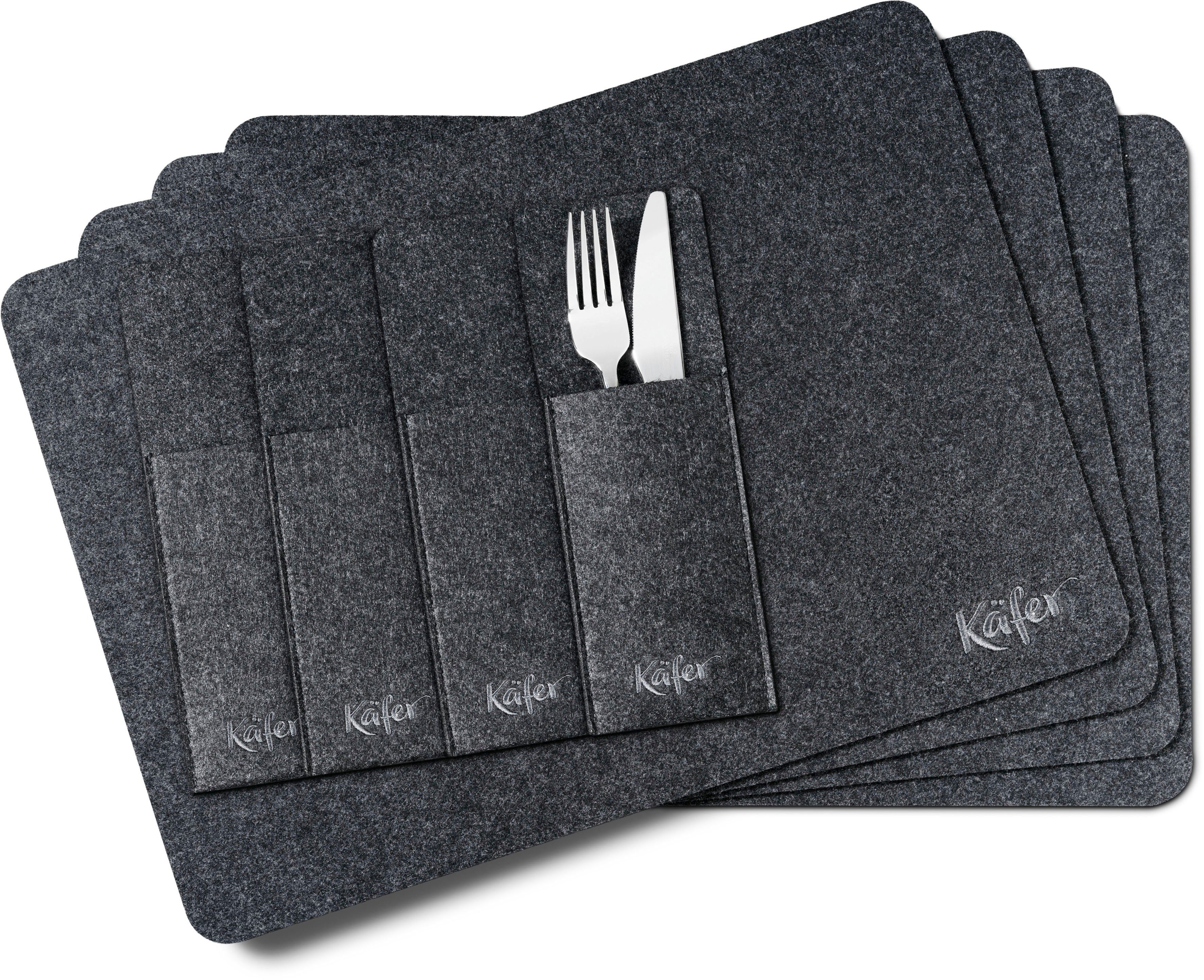 Platzset, Käfer, (Set, 4 Platzdecken, 4 Filz Bestecktaschen, PES 12-teilig, 4 100% Untersetzer)