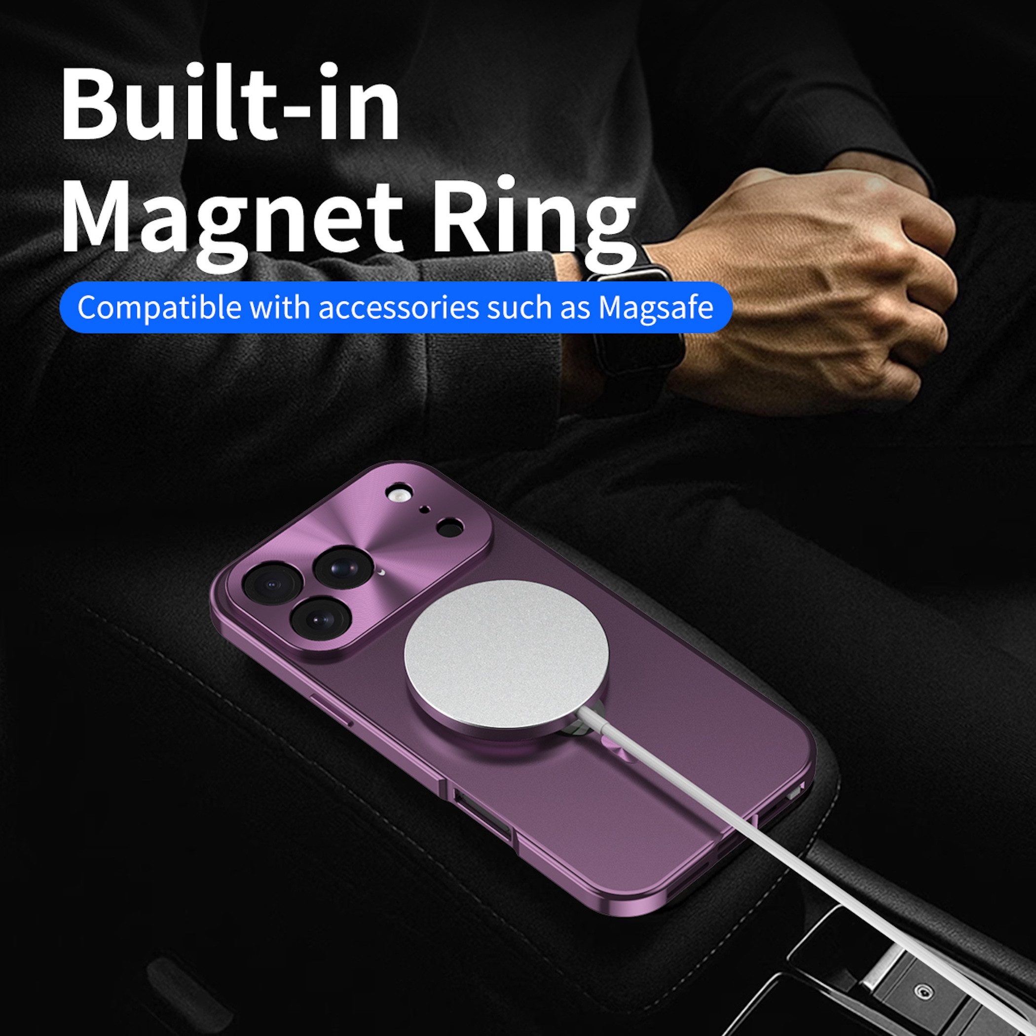 Wigento Handyhülle Magsafe + Privacy Hart Display Glas Metall Apple iPhone 18 Pro Schwarz 6,3 Zoll, Magnetverschluss, MagSafe-kompatibel, stoßfest, präzise Auss – Bild 5 von 5