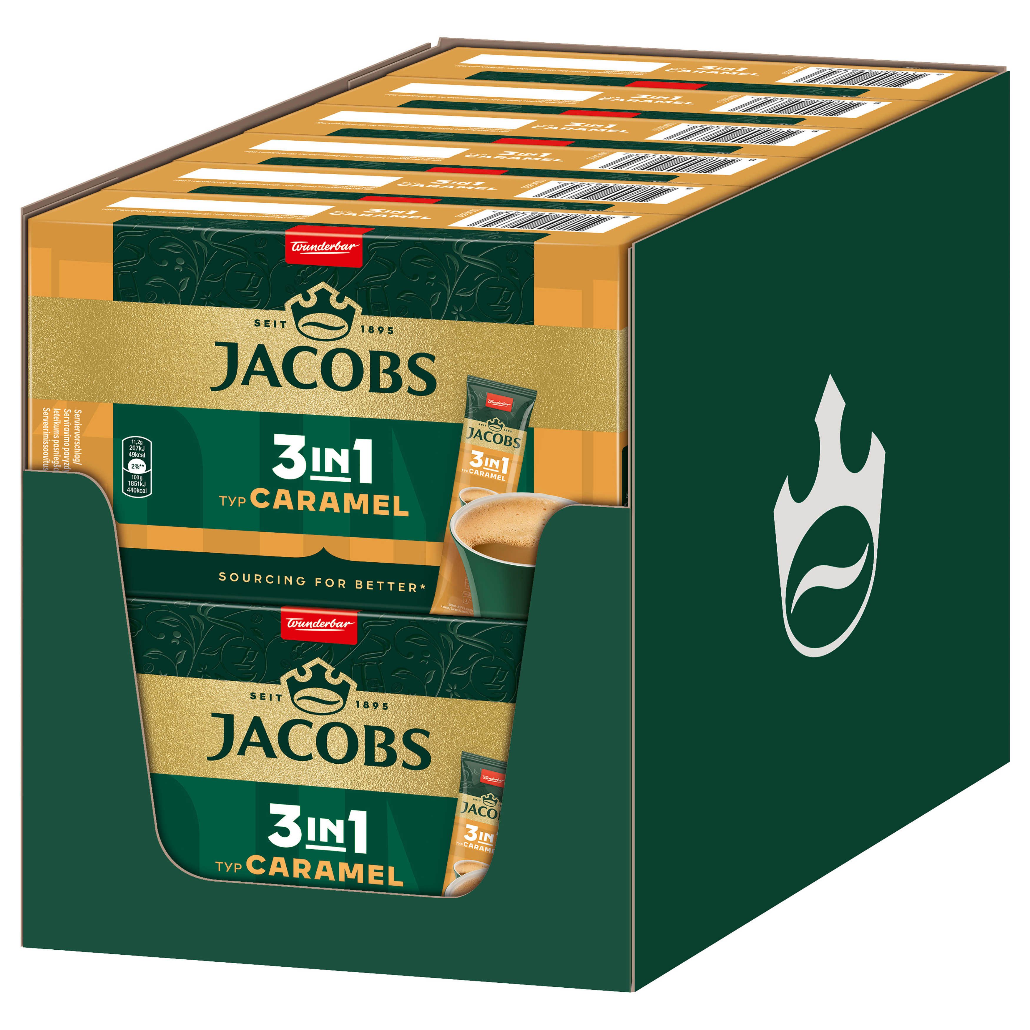 JACOBS Kaffee Löskaffee 3in1 Typ Caramel Instantkaffee 12 x 10 = 120 Getränke, (Packung, 12er Pack)