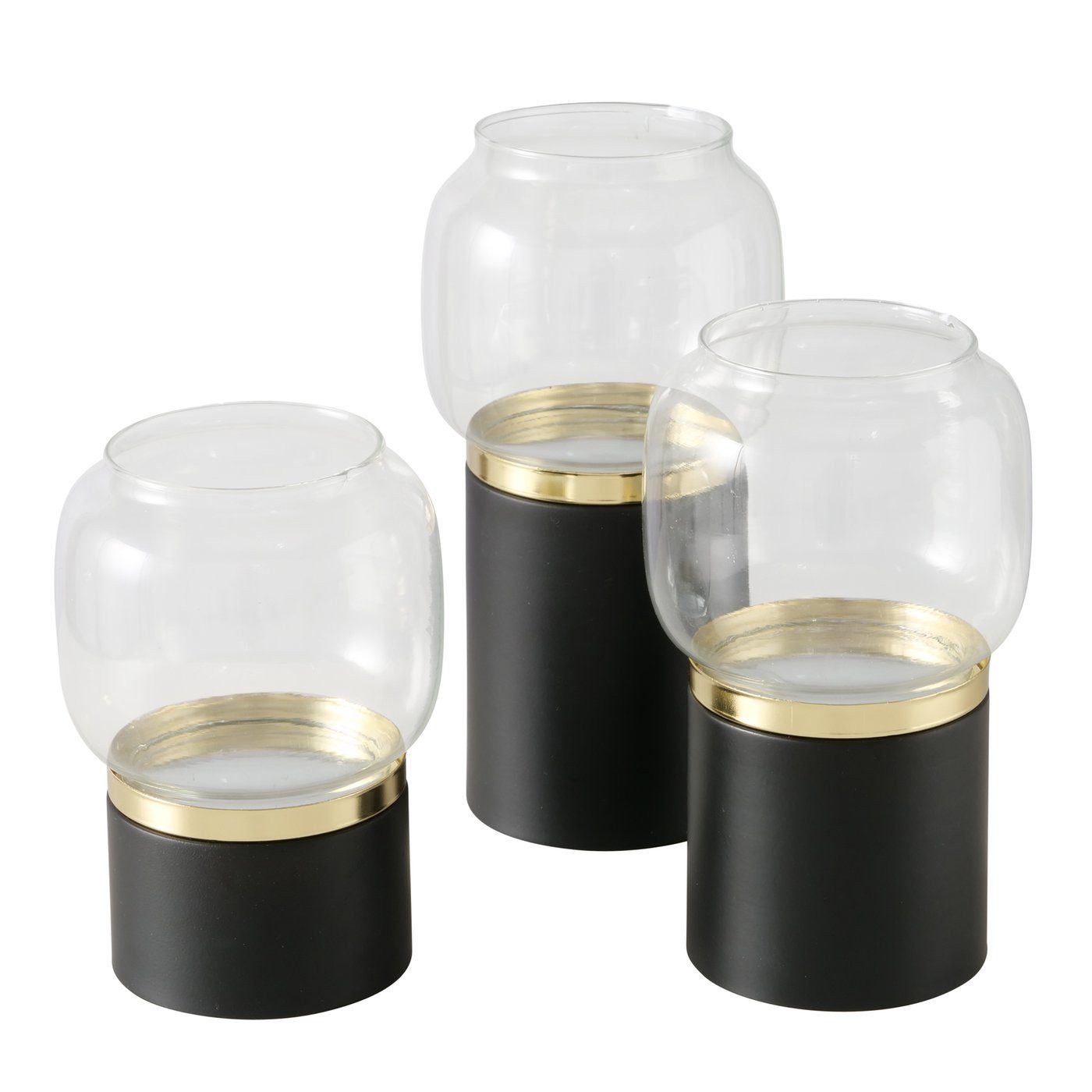 BOLTZE Windlicht Boltze Windlicht Olek, 3-teilg, Schwarz/Gold, 2052860