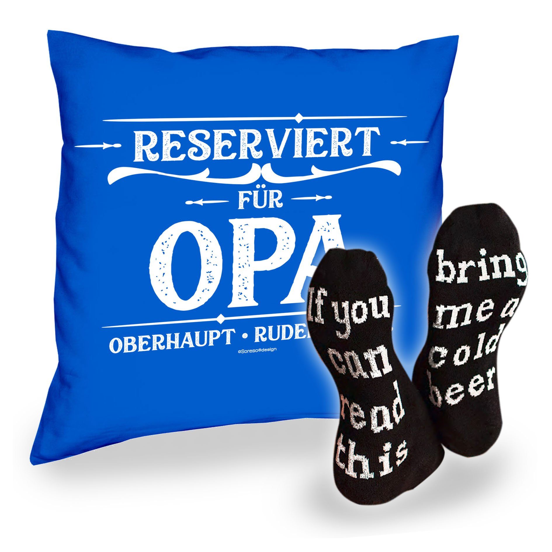 und Kissen Füllung Blau Dekokissen Geburtstagsgeschenk für Großvater, Weihnachtsgeschenk Royal Soreso® Opa mit Socken